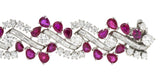 Mid-Century No Heat Burma Ruby Diamond Platinum Vintage Twist Line Bracelet