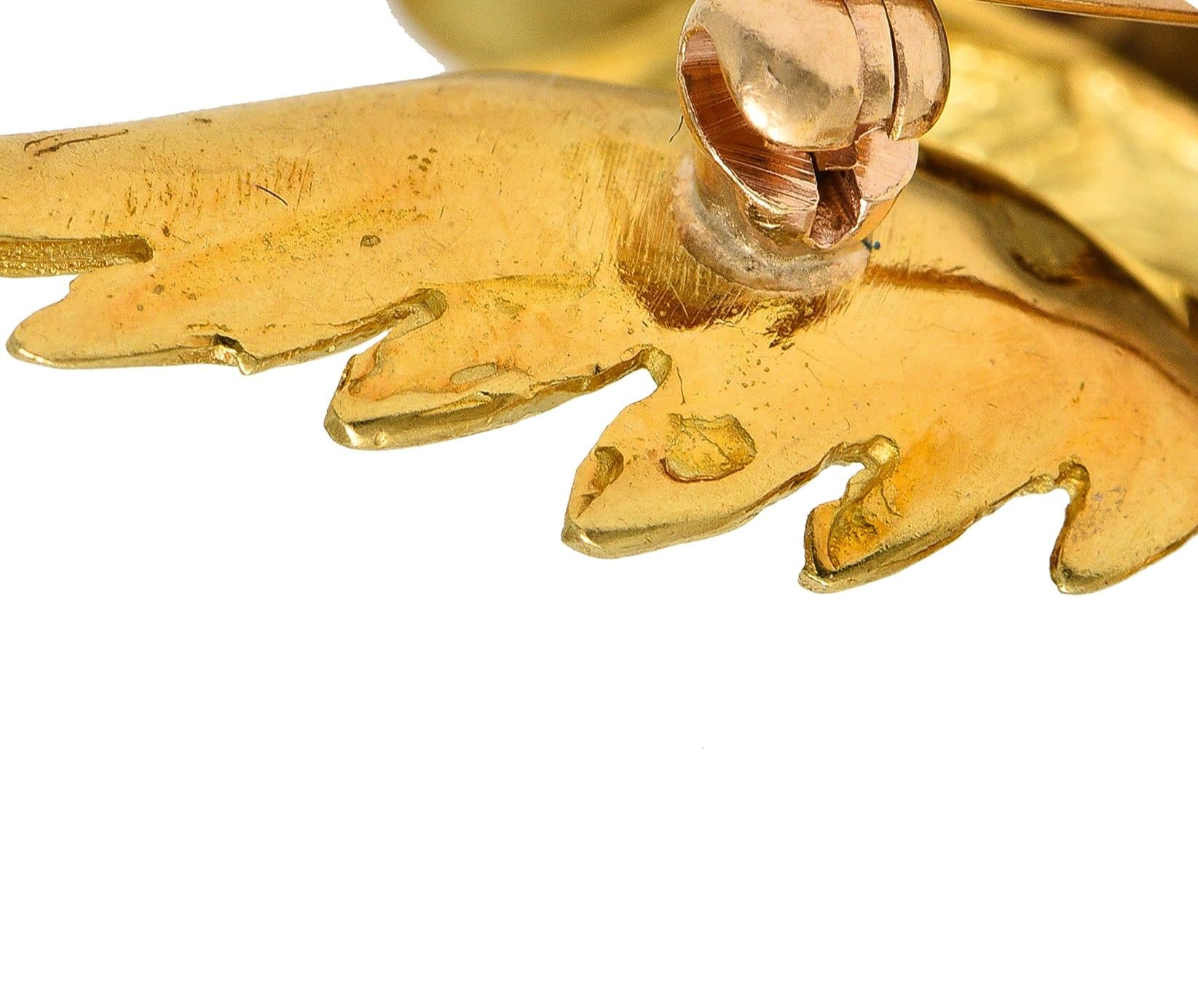 1960's Ruby 18 Karat Yellow Gold Vintage Duck Whimsical Bird Brooch