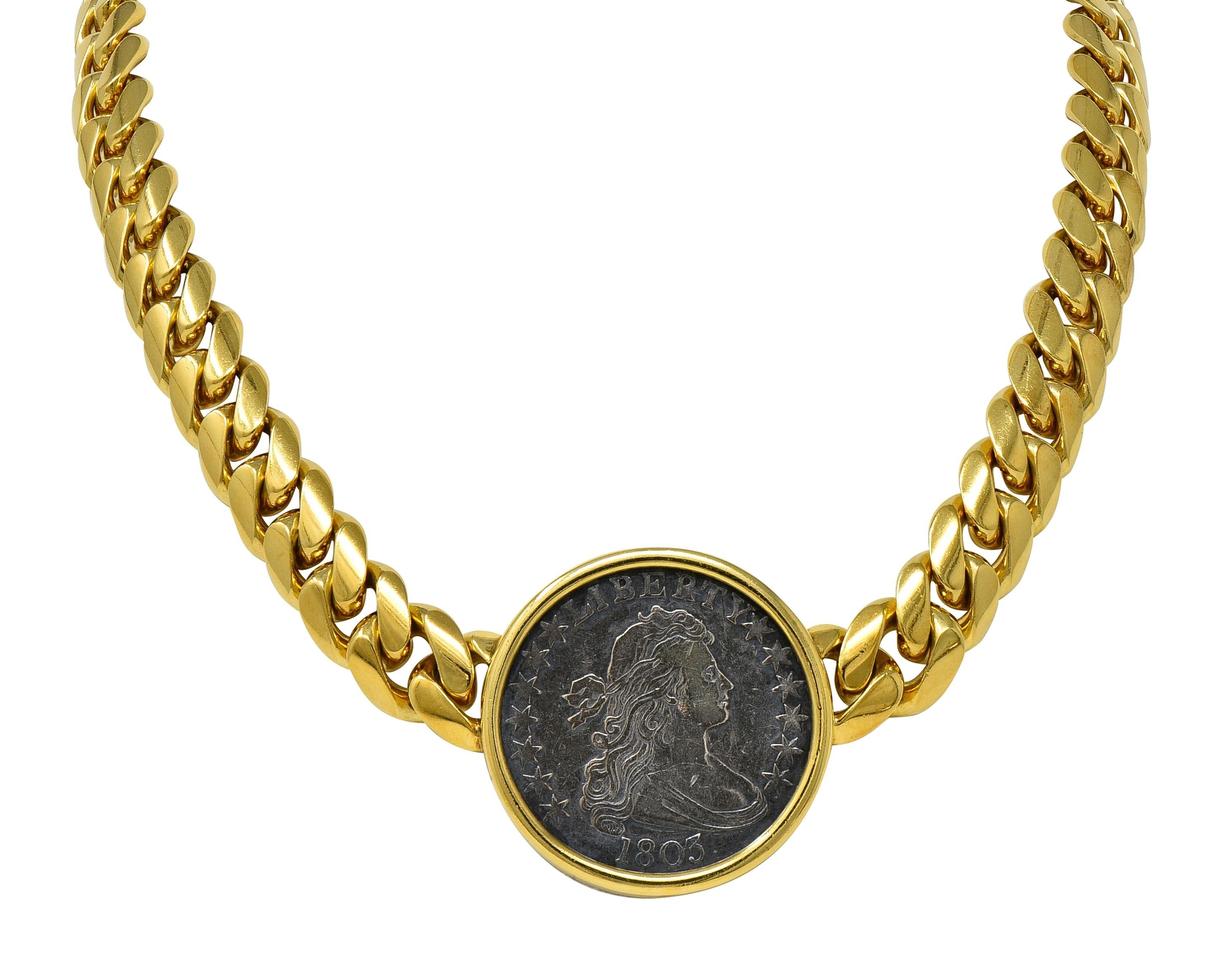 Bulgari 1980's 1803 US Coin 18K Gold Monete Lady Liberty Vintage Collar Necklace