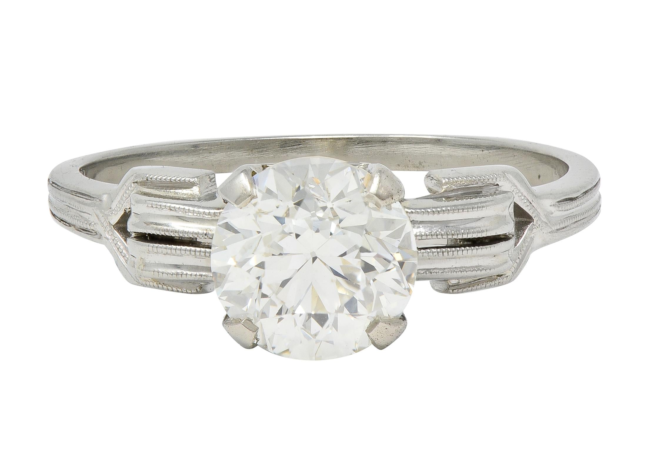Jabel Art Deco 1.36 CTW Diamond 18K Gold Vintage Buckle Engagement Ring GIA