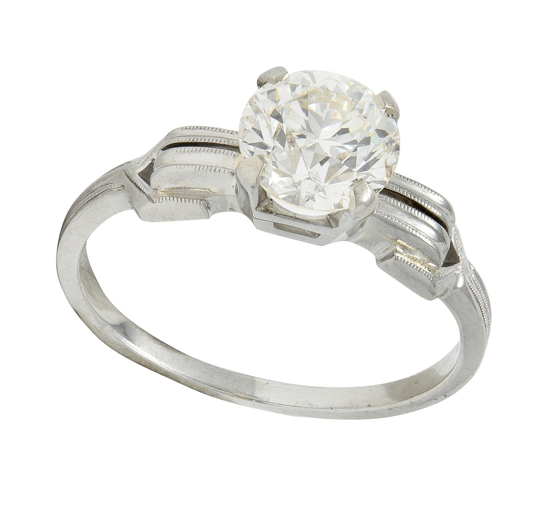 Jabel Art Deco 1.36 CTW Diamond 18K Gold Vintage Buckle Engagement Ring GIA