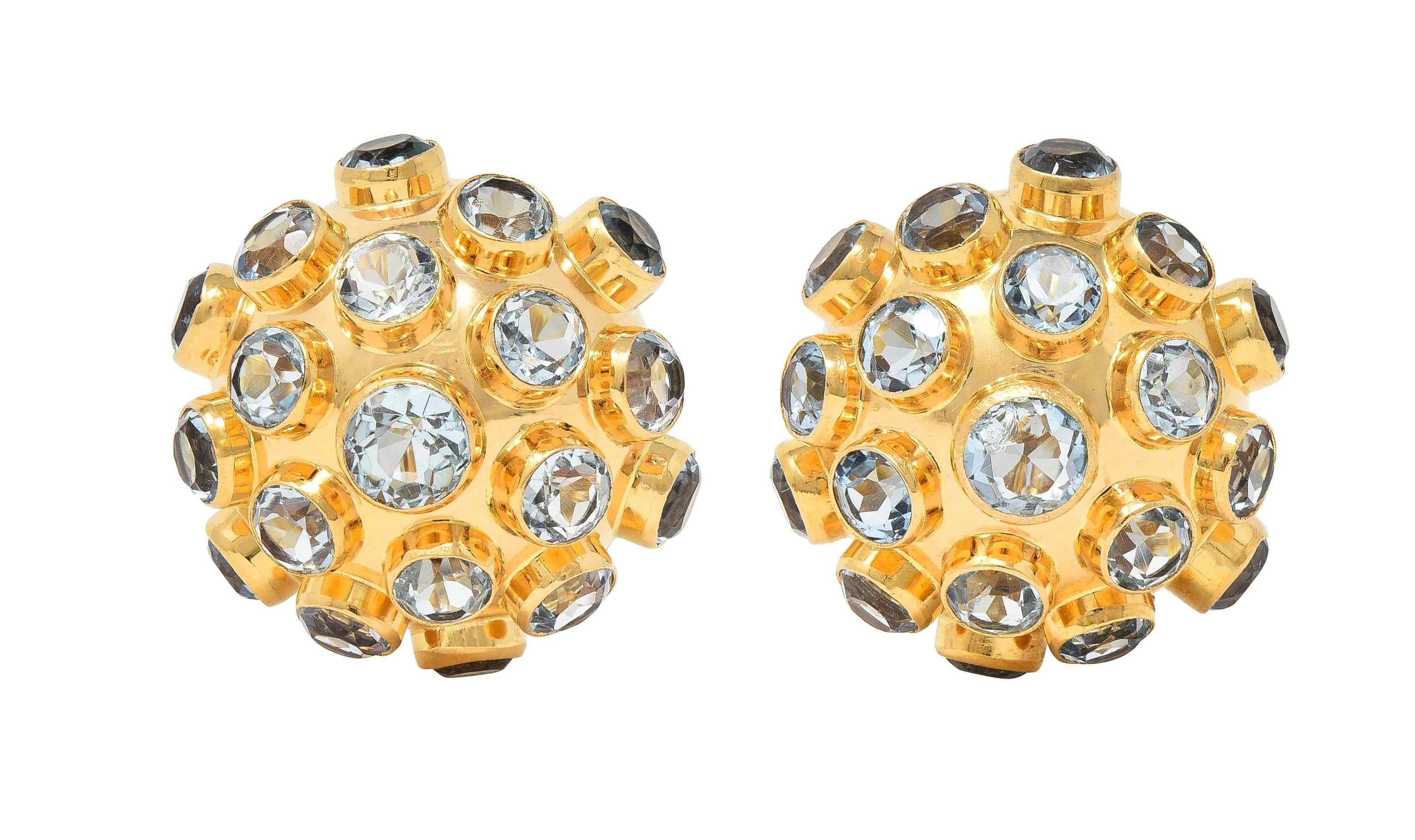 1960's 6.16 CTW Aquamarine 14K Yellow Gold Vintage Sputnik Ear-Clip Earrings
