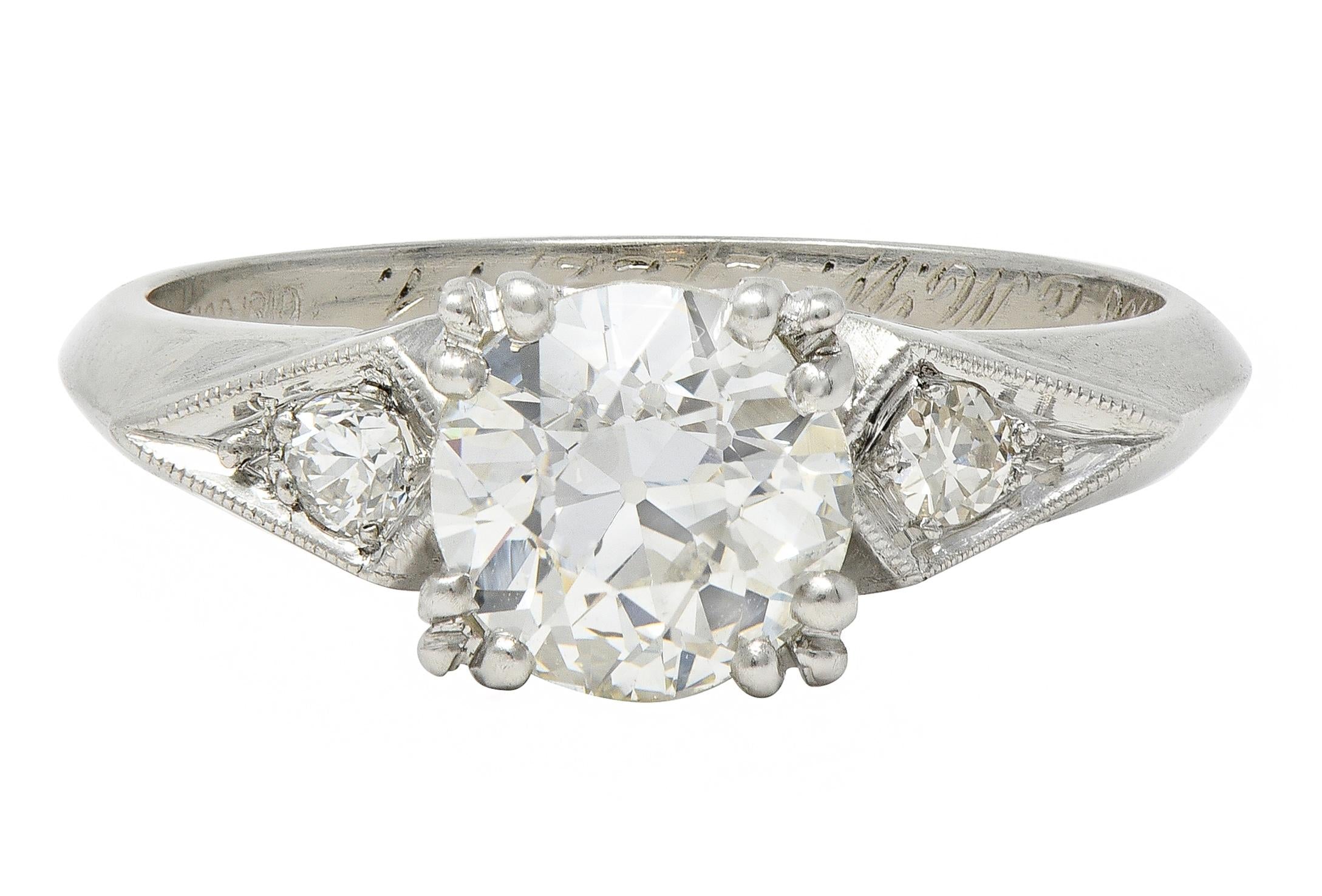 Retro 1941 Old European Cut Diamond Platinum Vintage Engagement Ring GIA
