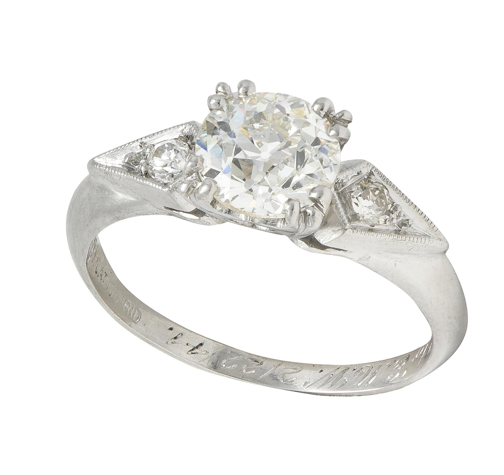 Retro 1941 Old European Cut Diamond Platinum Vintage Engagement Ring GIA