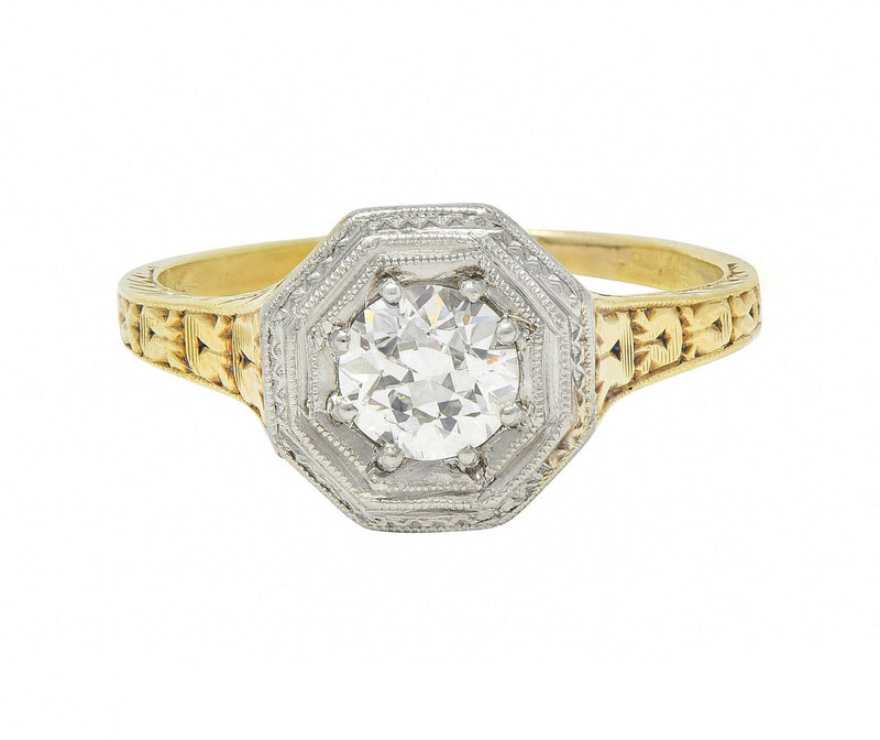 Art Deco European Diamond Platinum 14 Karat Gold Antique Engagement Ring
