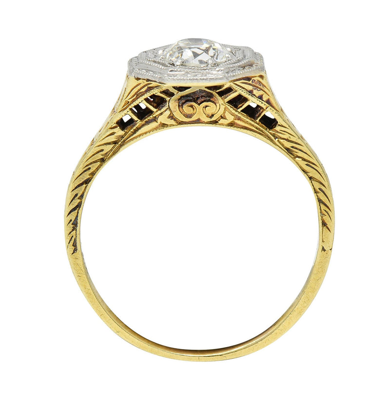 Art Deco European Diamond Platinum 14 Karat Gold Antique Engagement Ring
