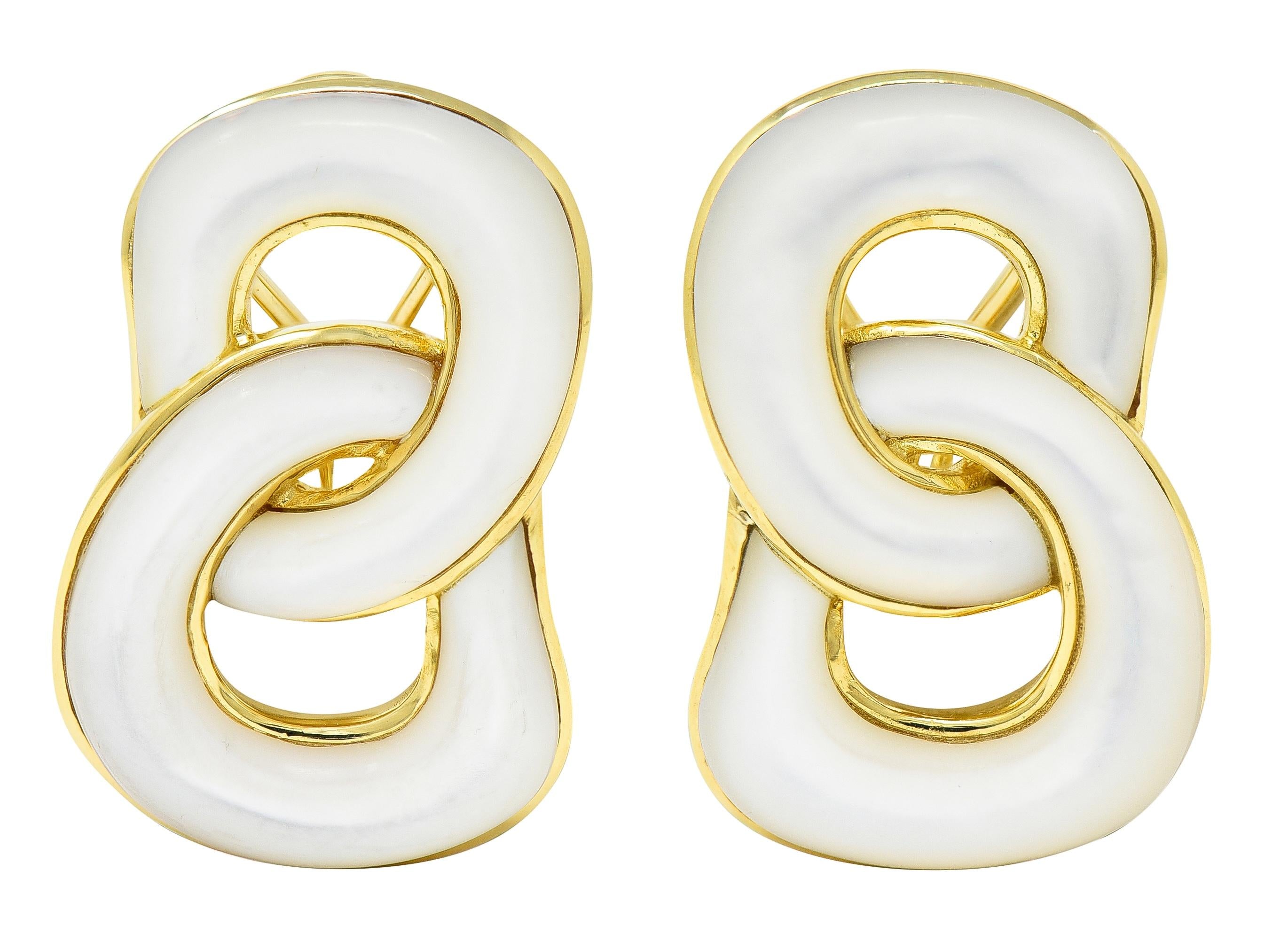 Angela Cummings 1985 Mother-Of-Pearl 18 Karat Yellow Gold Vintage Link Earrings