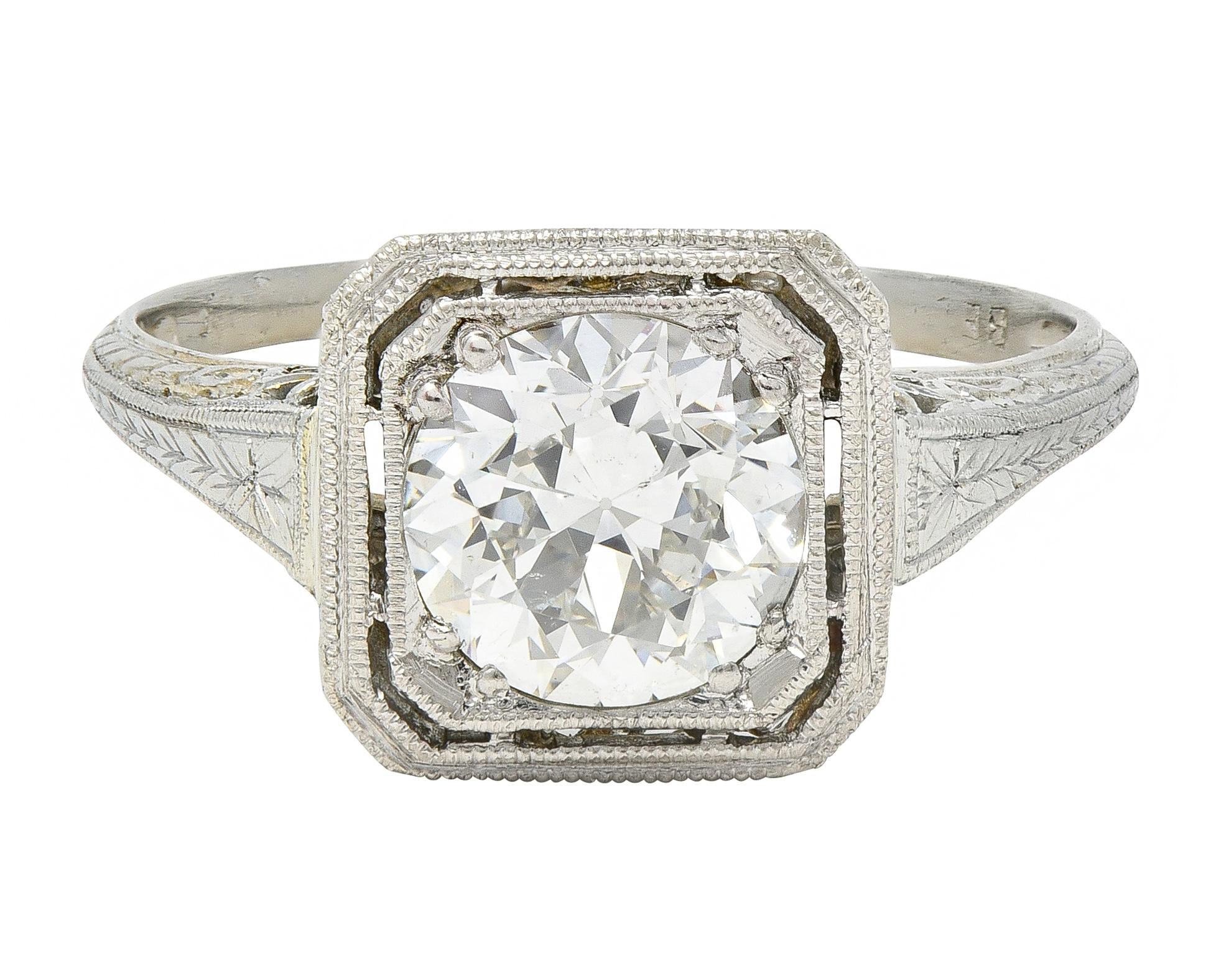 Art Deco Old European 1.34 CTW Diamond 18K Gold Vintage Engagement Ring GIA