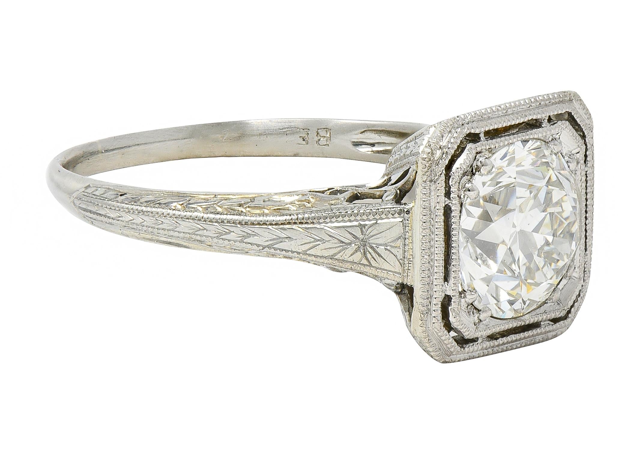 Art Deco Old European 1.34 CTW Diamond 18K Gold Vintage Engagement Ring GIA