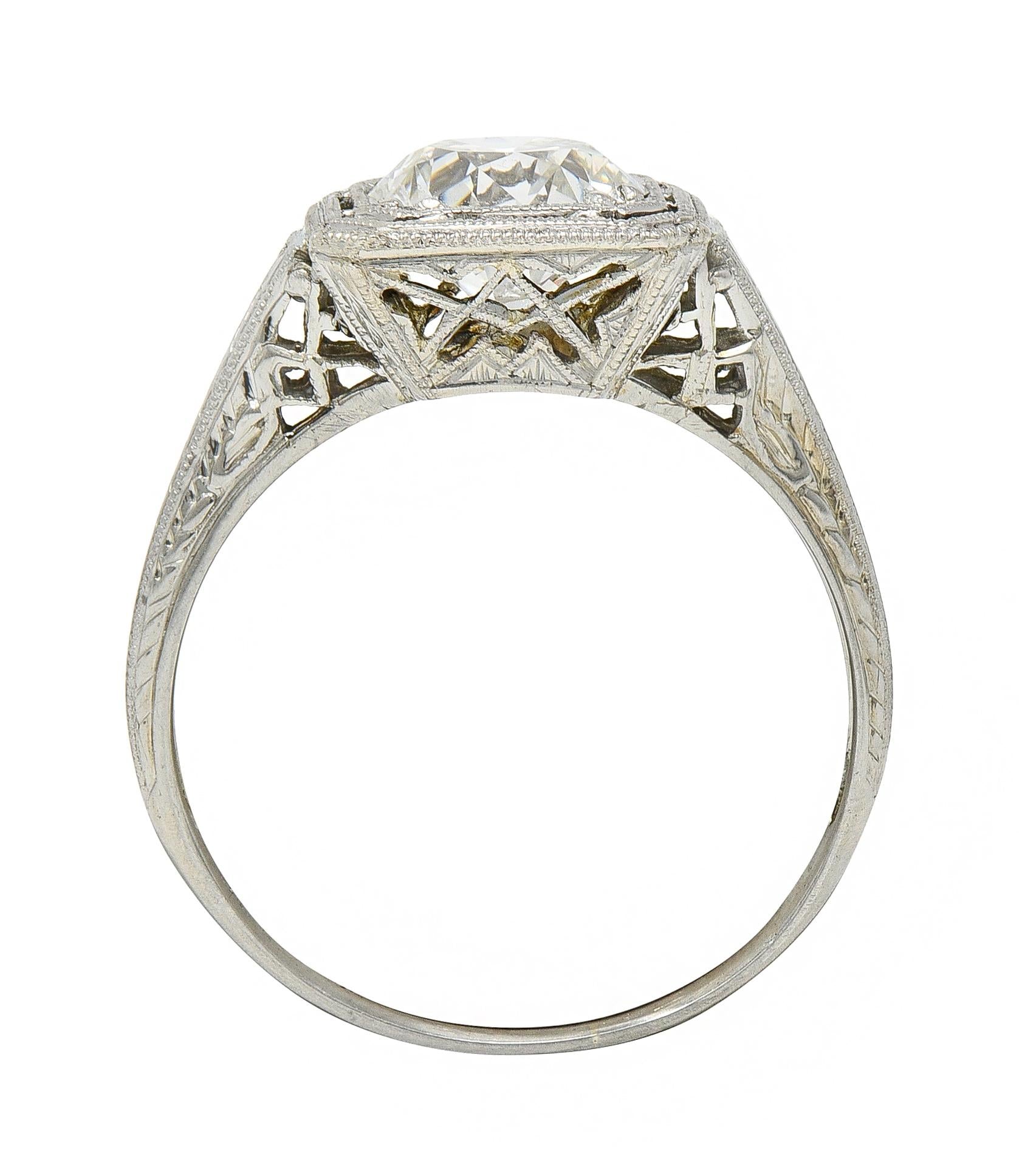 Art Deco Old European 1.34 CTW Diamond 18K Gold Vintage Engagement Ring GIA
