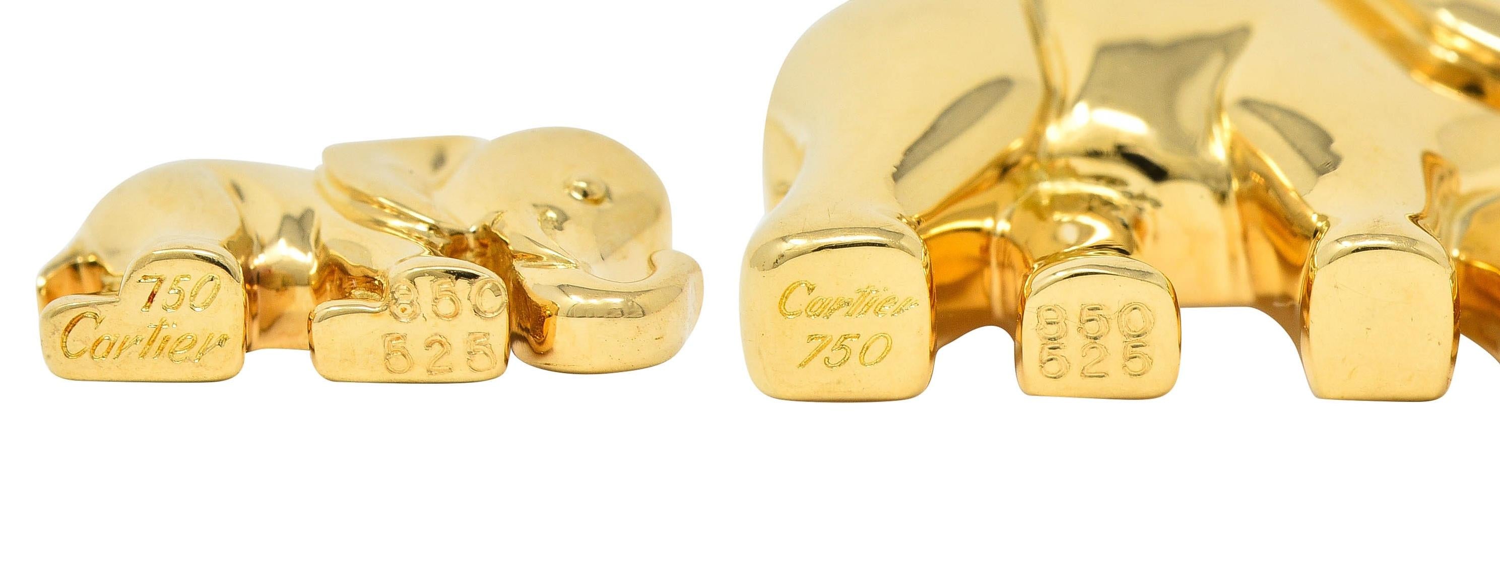 Cartier French 1980 18 Karat Yellow Gold Vintage Mother & Child Elephant Brooch