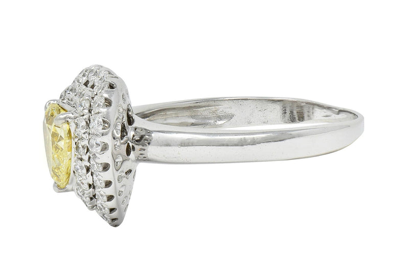 Vintage 1.50 CTW Fancy Light Yellow Heart Diamond 18 Karat Gold Halo Ring GIA