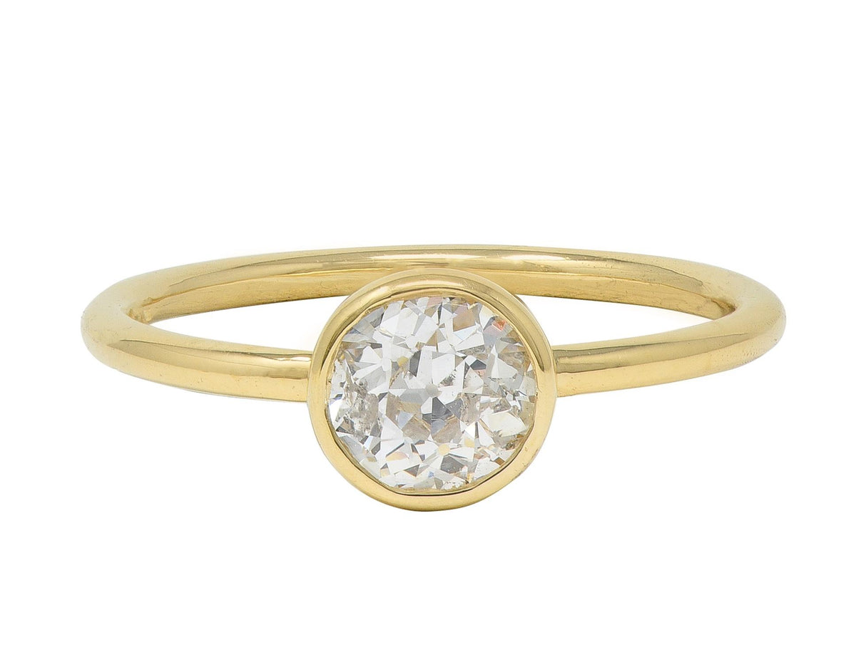 1990's Old European Cut Diamond 14 Karat Yellow Gold Bezel Set Solitai