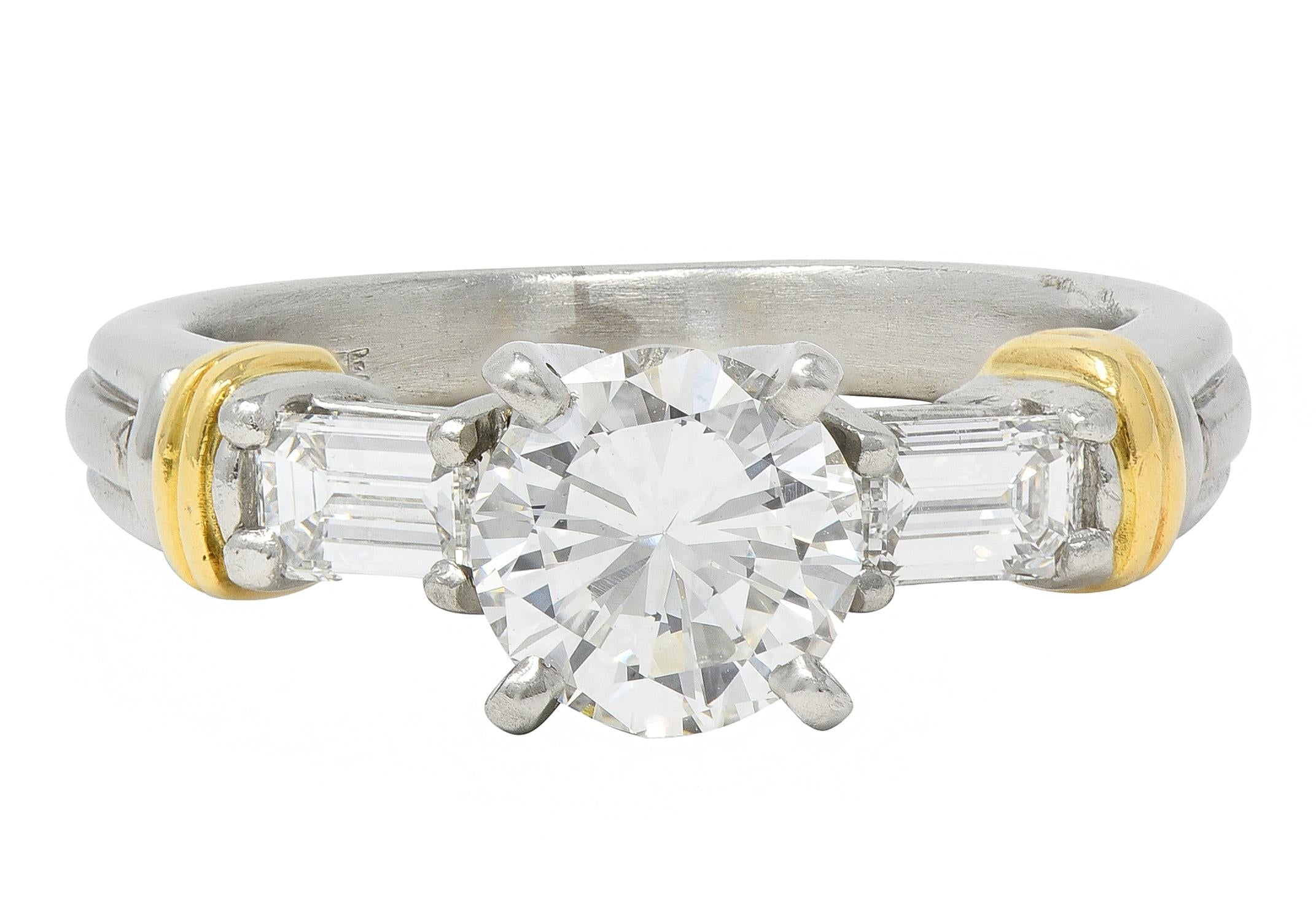 Contemporary 1.58 CTW Diamond Platinum 18 Karat Yellow Gold Engagement Ring