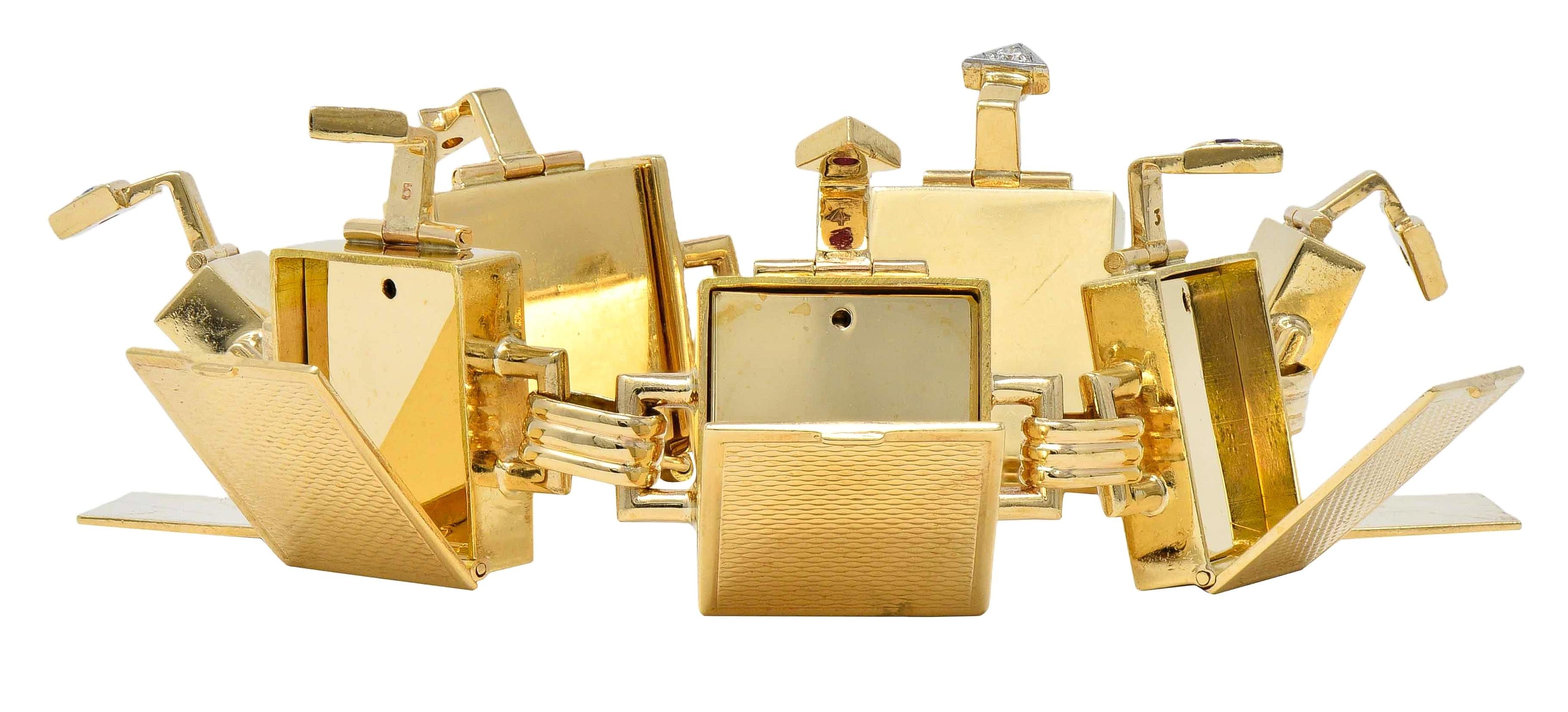 Mid-Century Multi-Gem 14K Gold Vintage Dearest Acrostic Compartment Bracelet