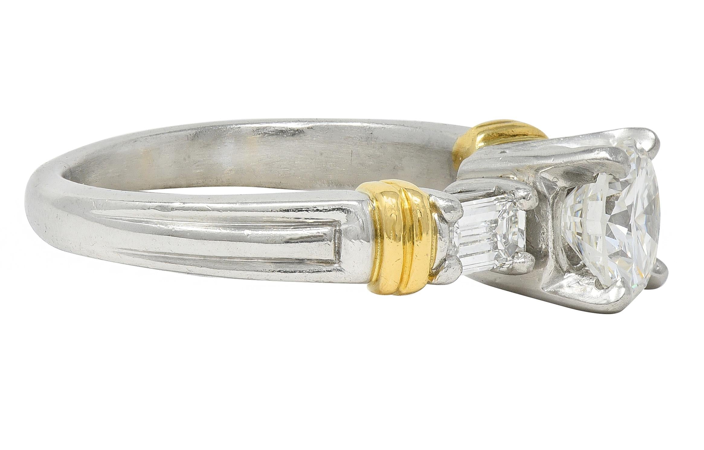 Contemporary 1.58 CTW Diamond Platinum 18 Karat Yellow Gold Engagement Ring