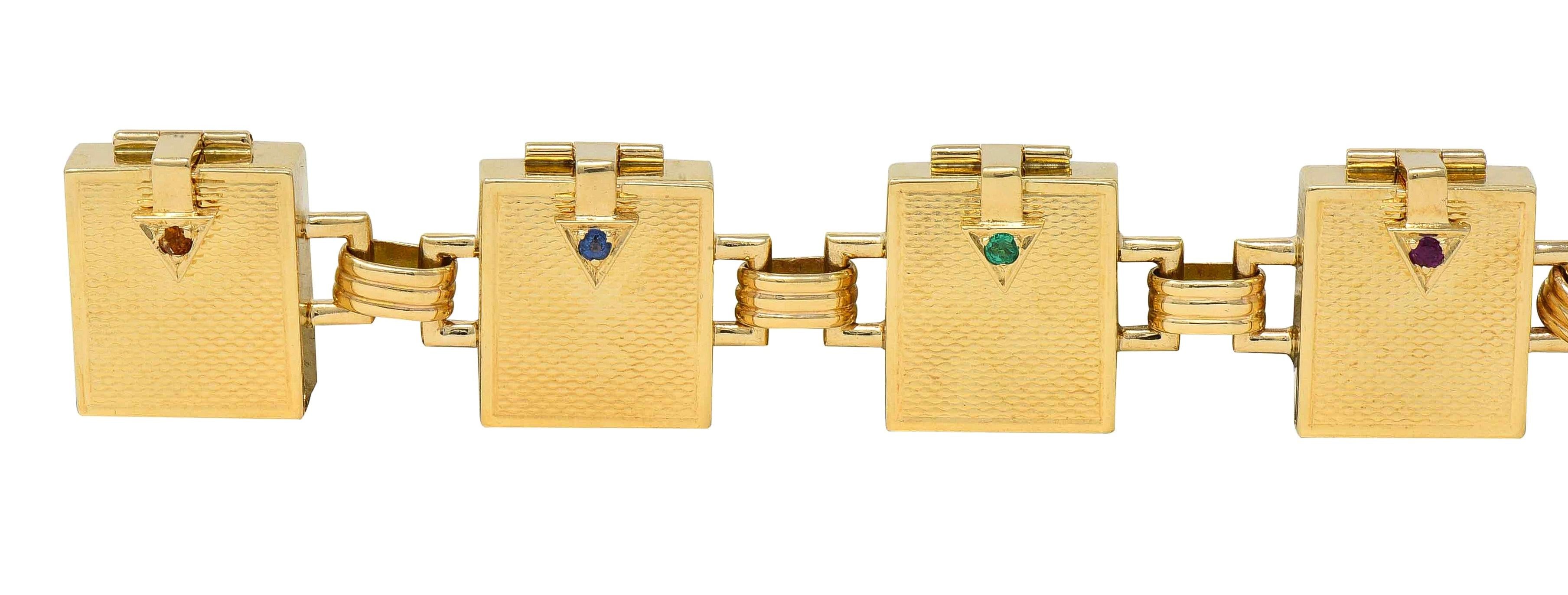 Mid-Century Multi-Gem 14K Gold Vintage Dearest Acrostic Compartment Bracelet