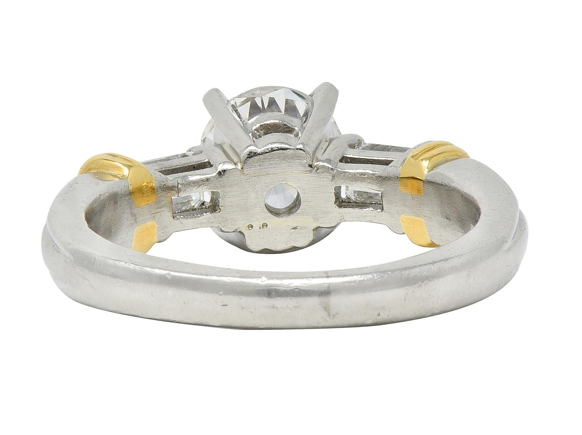 Contemporary 1.58 CTW Diamond Platinum 18 Karat Yellow Gold Engagement Ring
