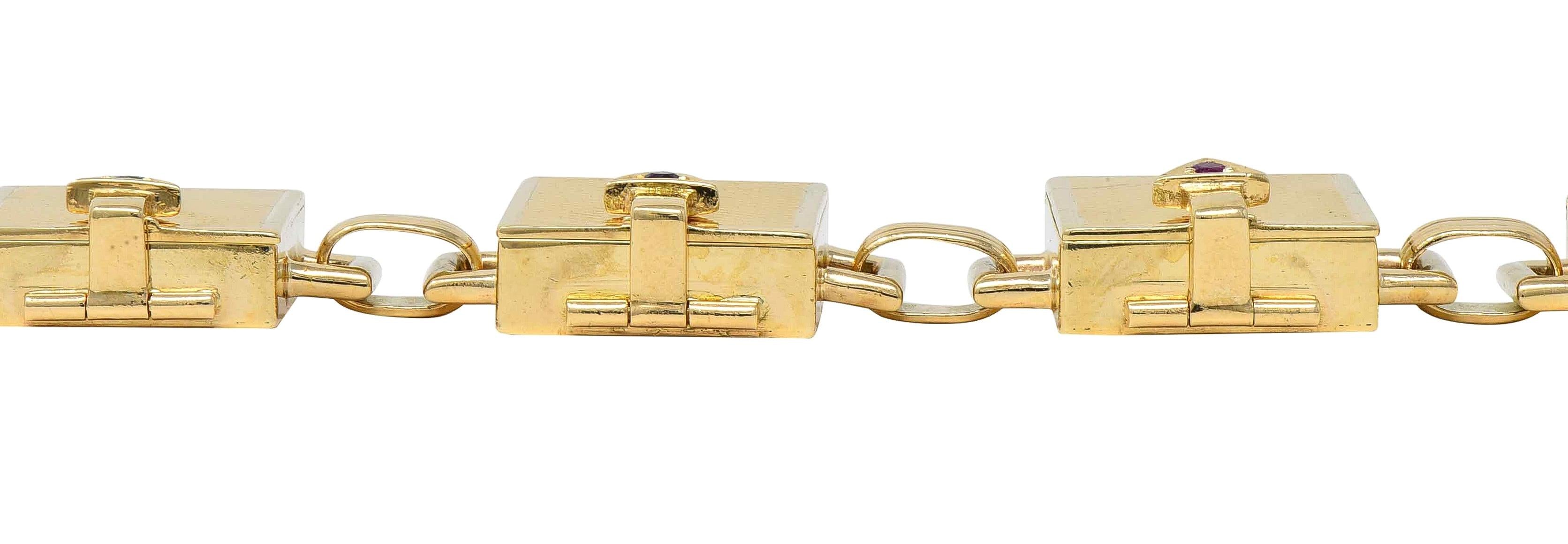 Mid-Century Multi-Gem 14K Gold Vintage Dearest Acrostic Compartment Bracelet