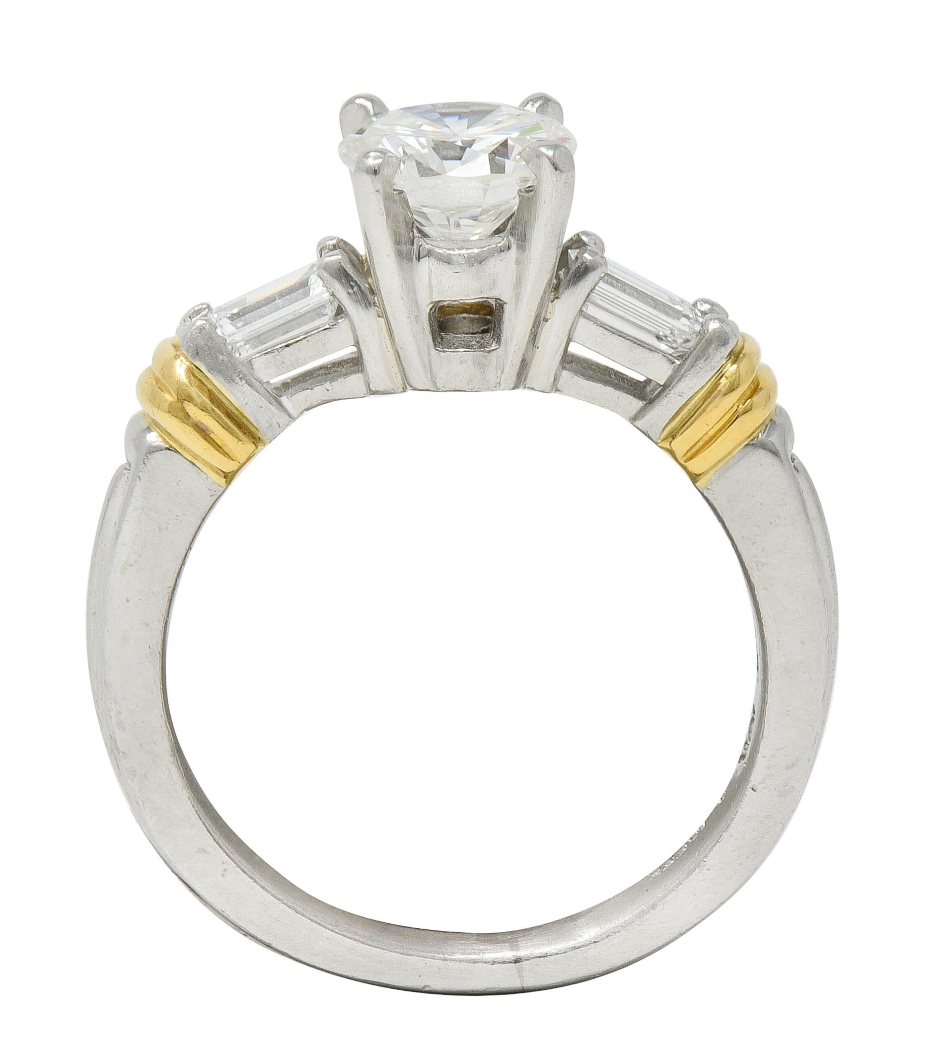 Contemporary 1.58 CTW Diamond Platinum 18 Karat Yellow Gold Engagement Ring