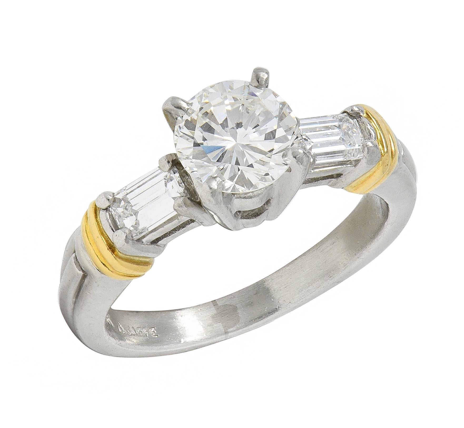 Contemporary 1.58 CTW Diamond Platinum 18 Karat Yellow Gold Engagement Ring