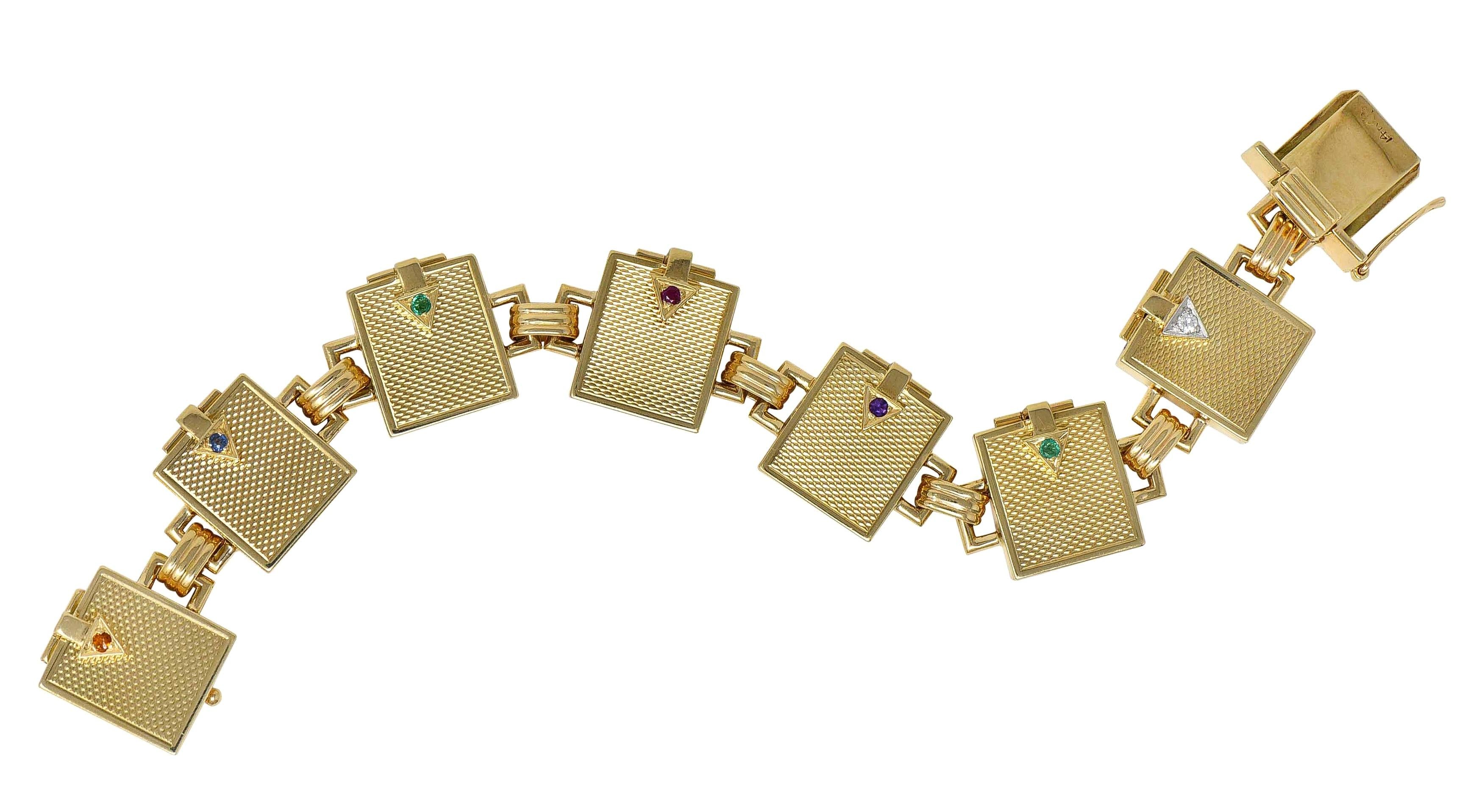Mid-Century Multi-Gem 14K Gold Vintage Dearest Acrostic Compartment Bracelet