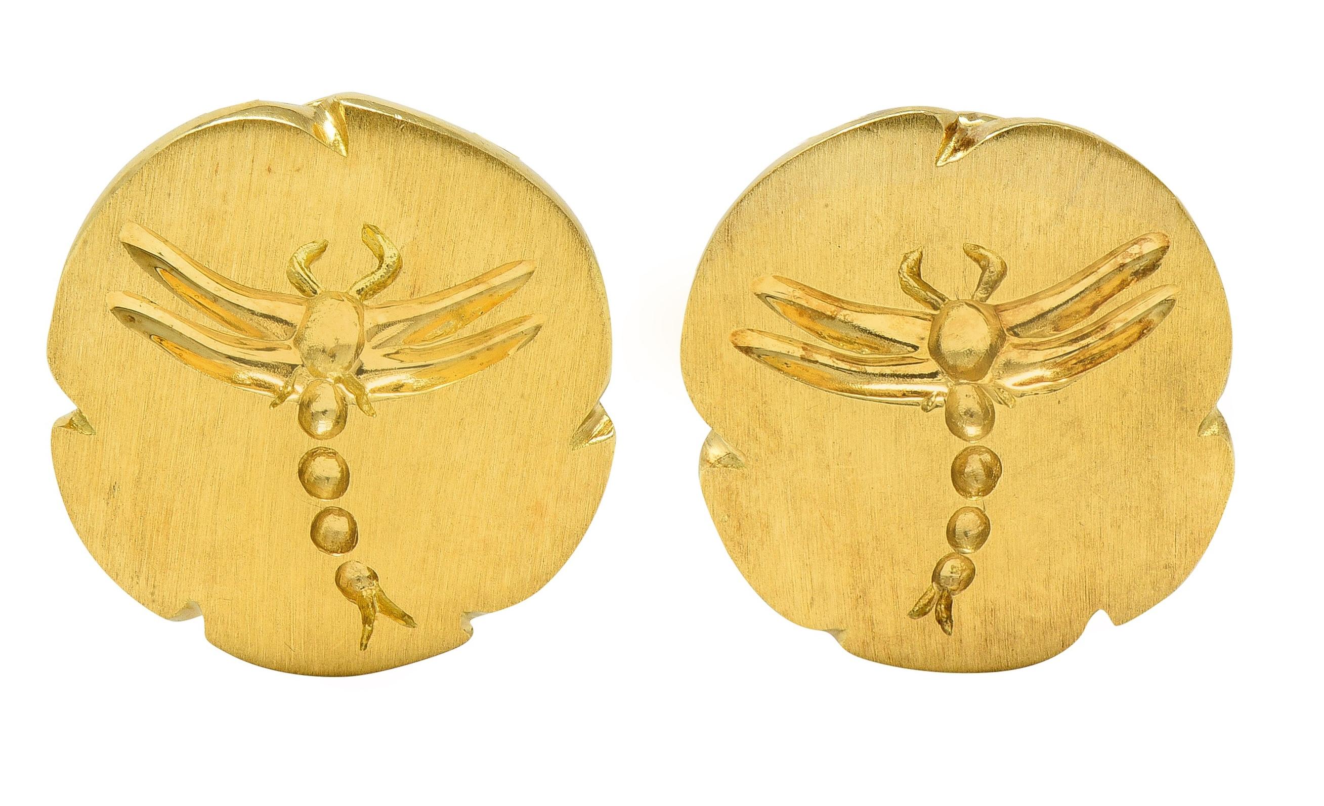 Tiffany & Co. 2000's 18 Karat Yellow Gold Intaglio Dragonfly Ear-Clip Earrings