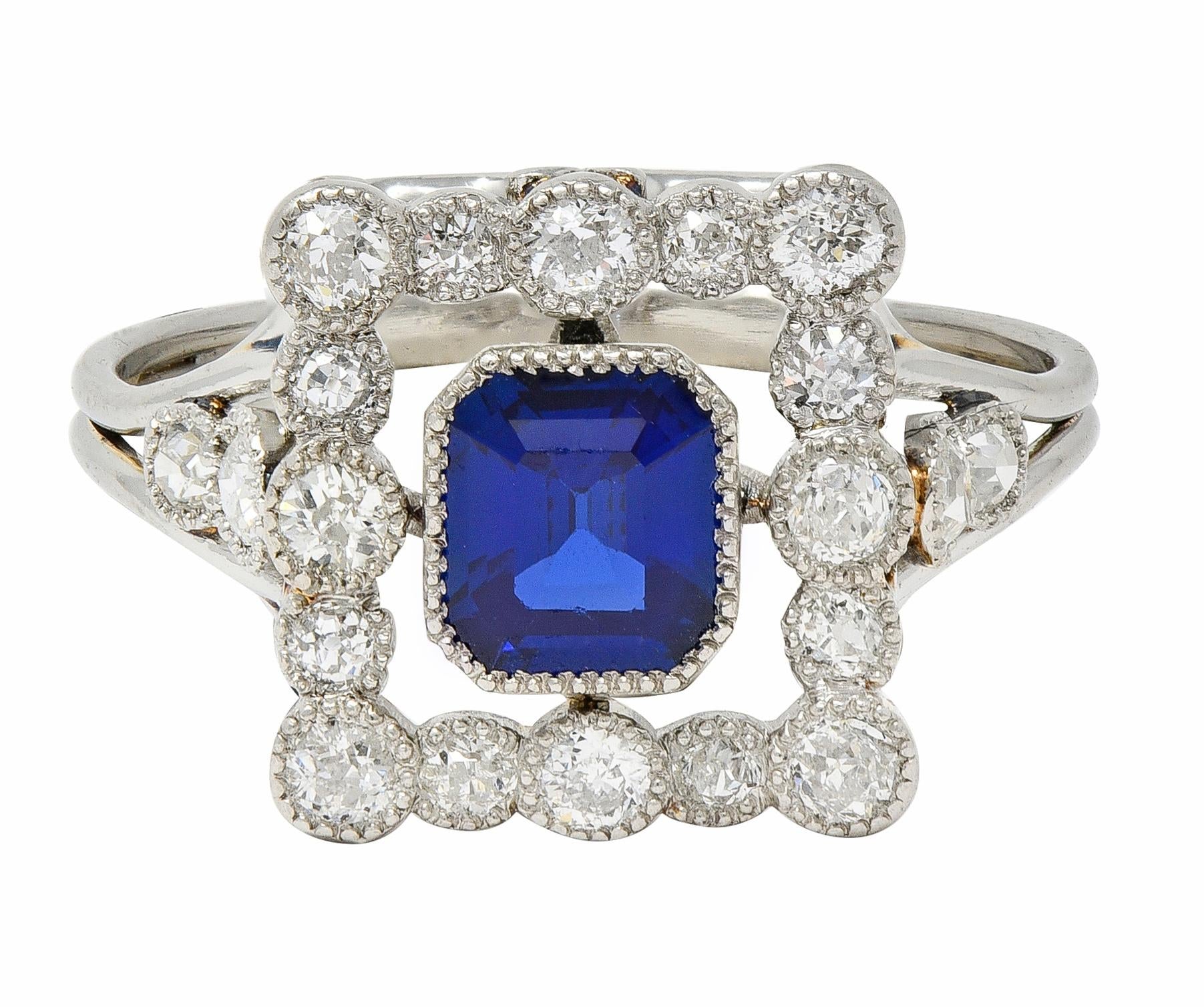 Art Deco 1.35 CTW Sapphire Diamond Platinum Vintage Scrolling Cluster Ring GIA