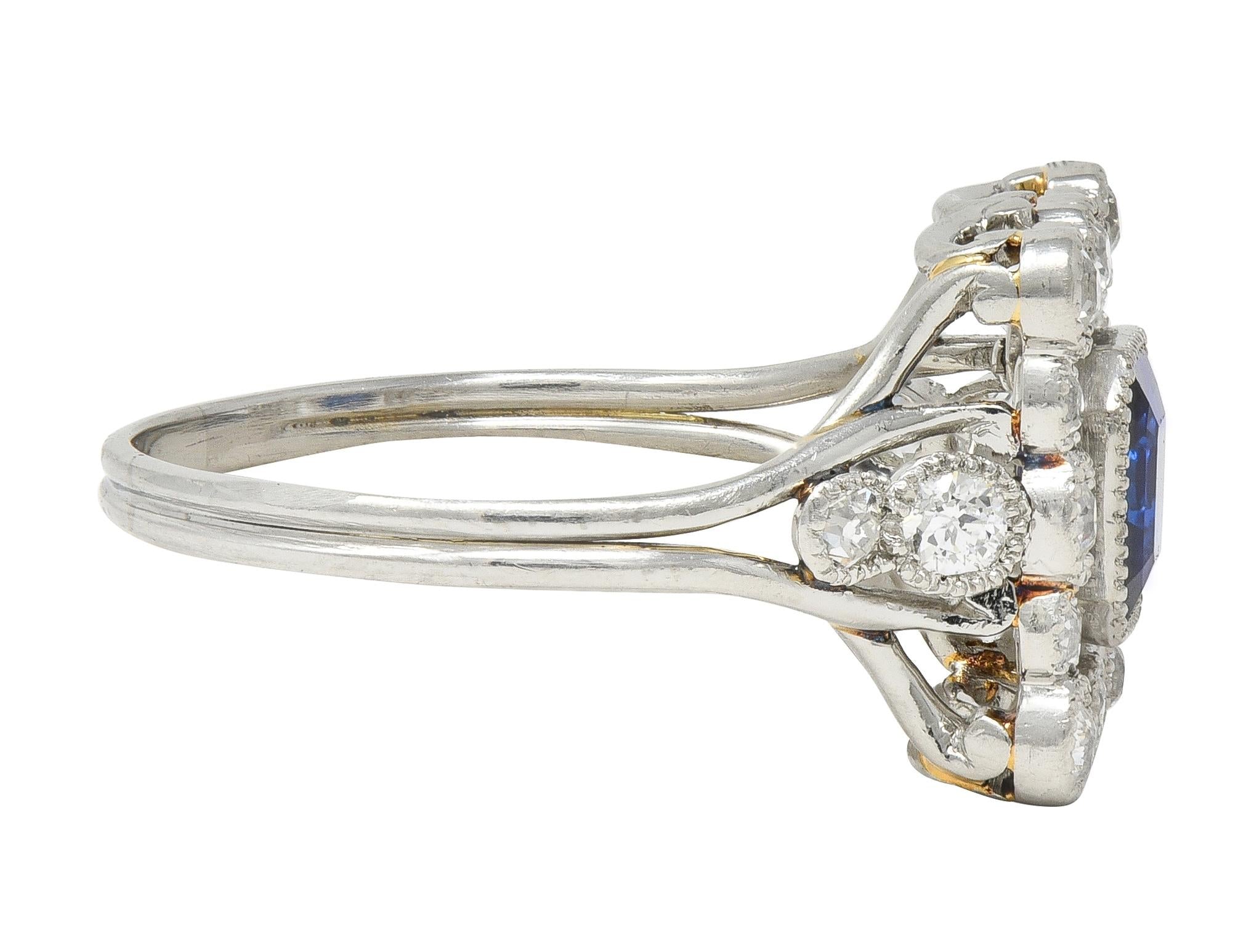 Art Deco 1.35 CTW Sapphire Diamond Platinum Vintage Scrolling Cluster Ring GIA
