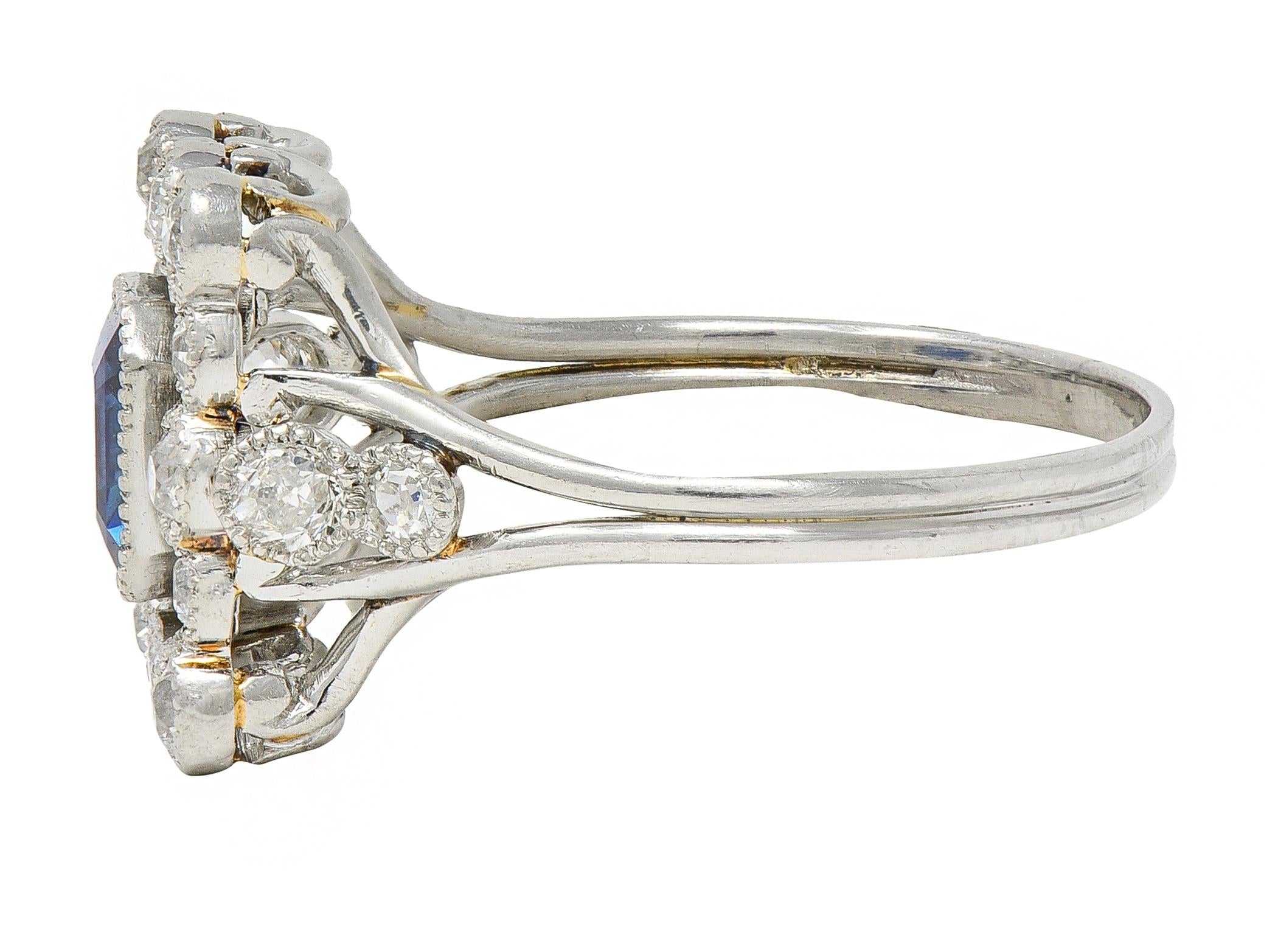 Art Deco 1.35 CTW Sapphire Diamond Platinum Vintage Scrolling Cluster Ring GIA