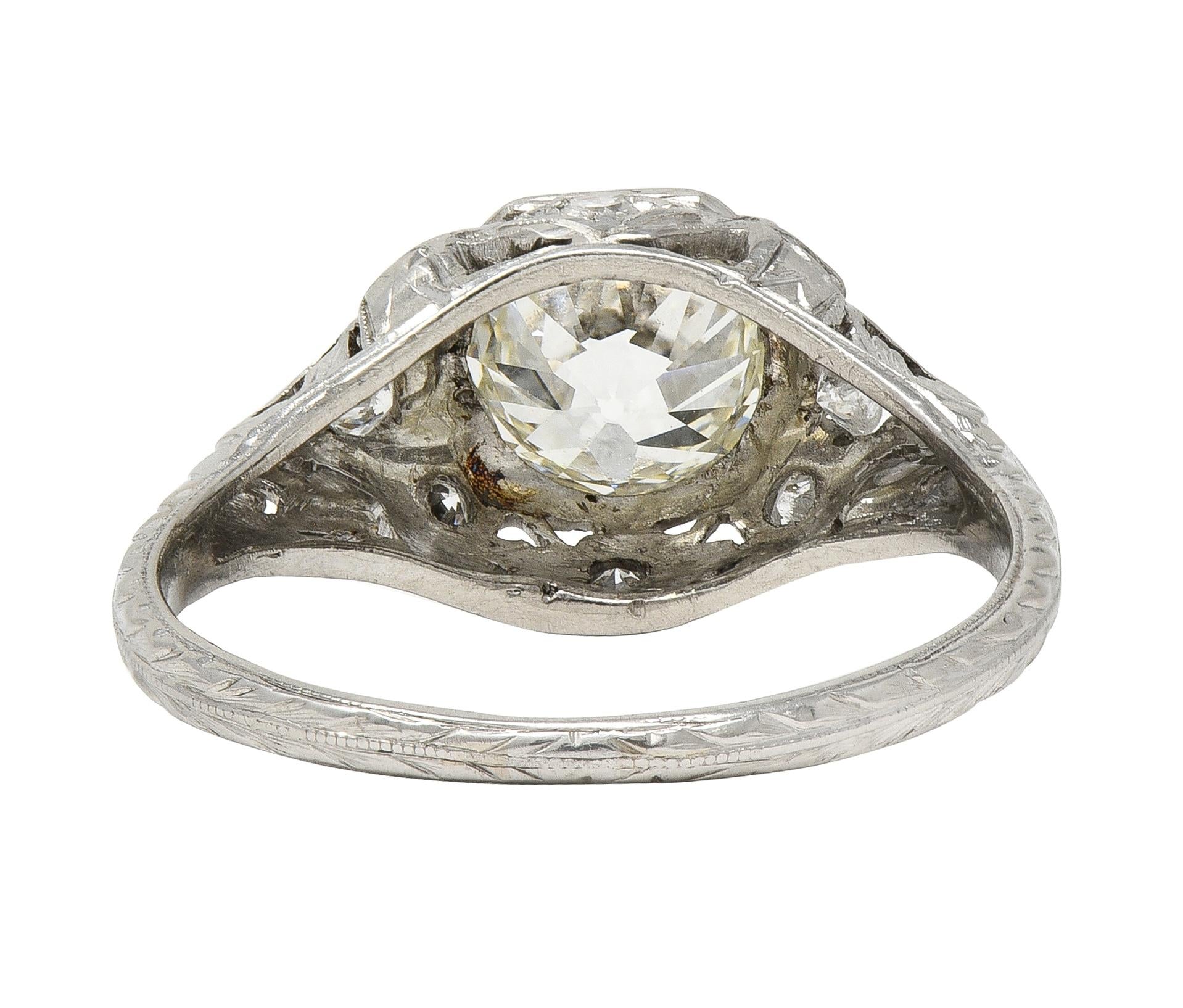 Edwardian 1.64 CTW Old European Diamond Platinum Foliate Antique Engagement Ring