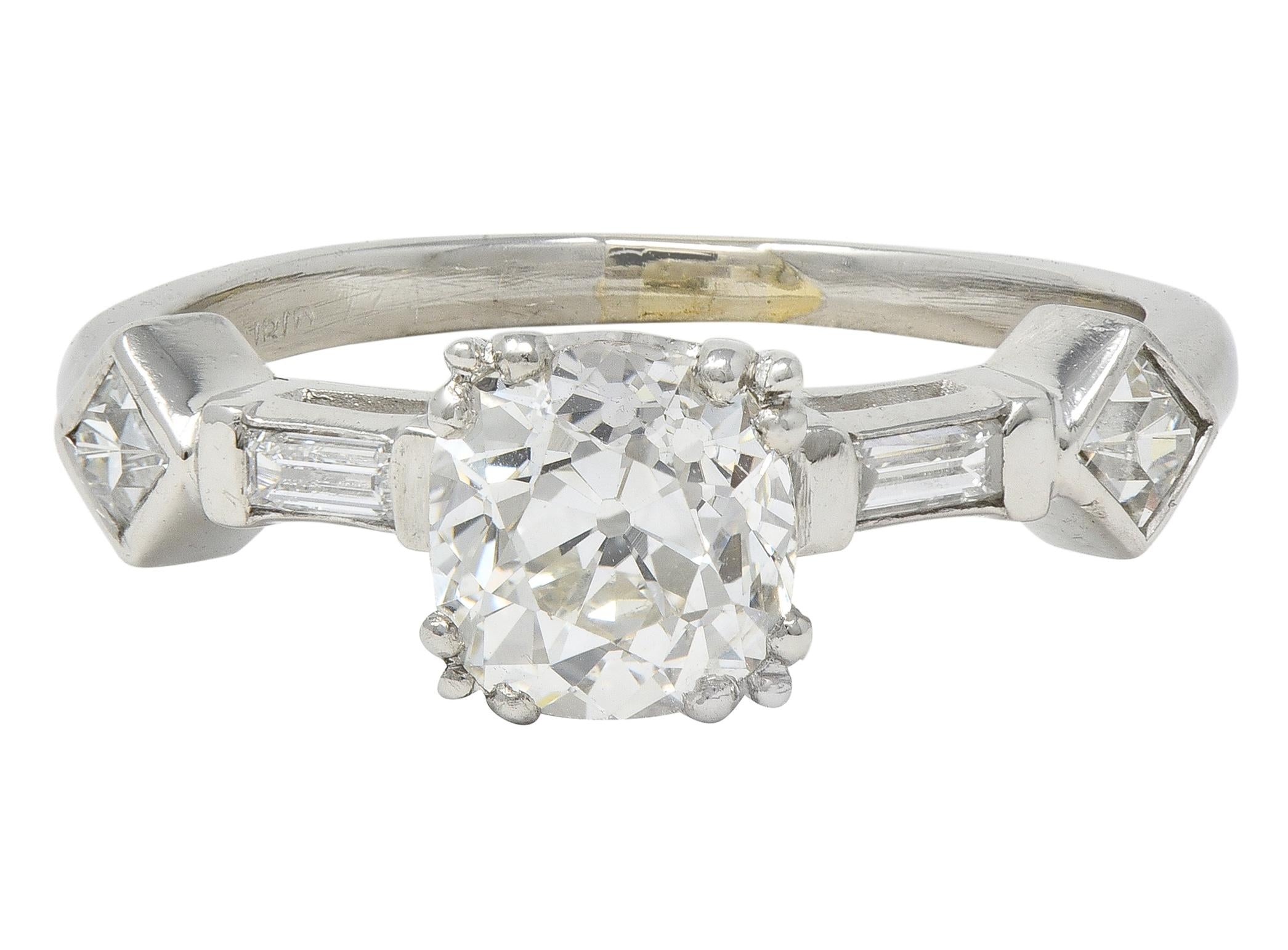 Mid-Century 1.63 CTW Old Mine Cut Diamond Platinum Engagement Ring GIA