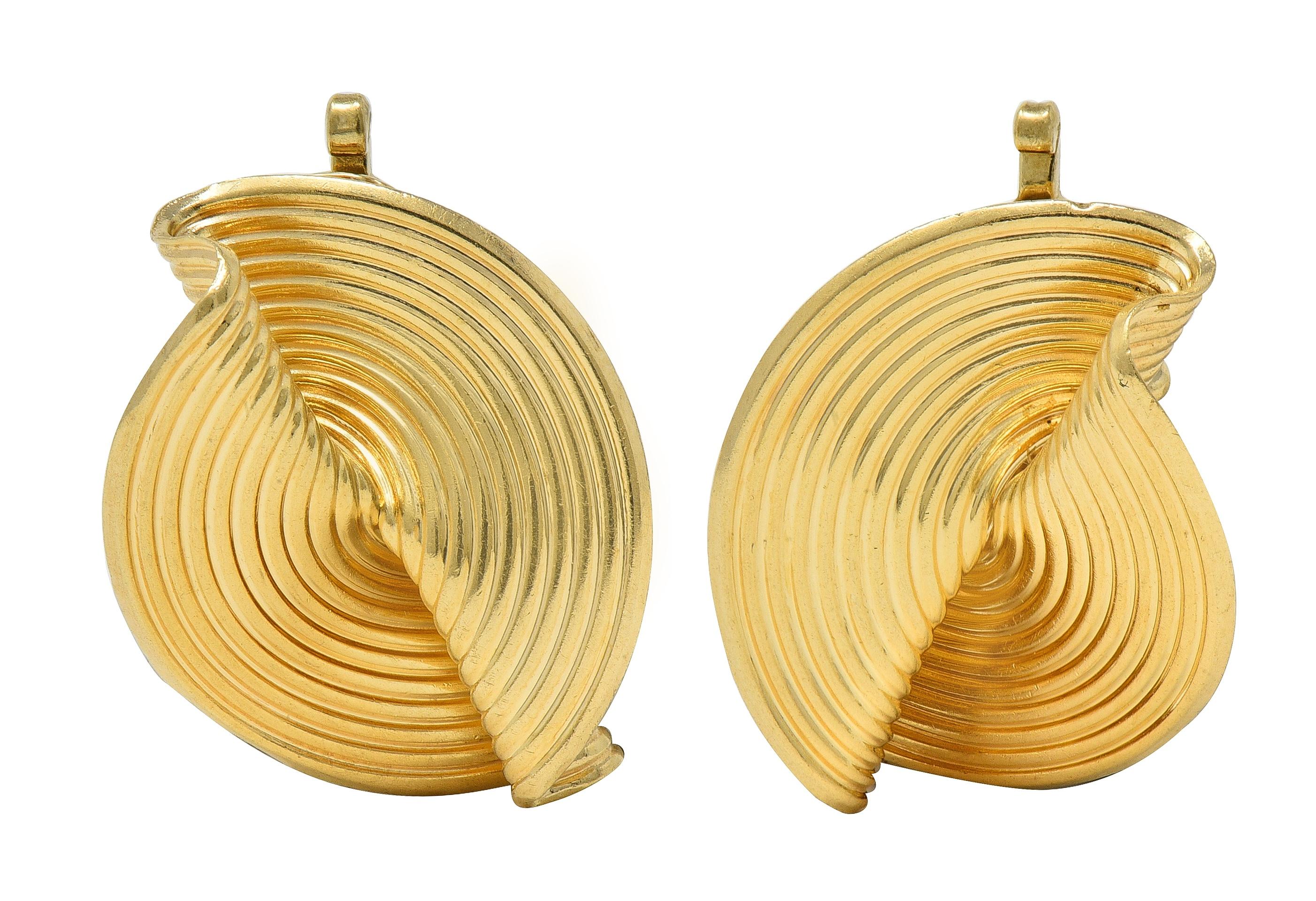 Tiffany & Co. 1950's 18 Karat Yellow Gold Vintage Fanning Spiral Earrings