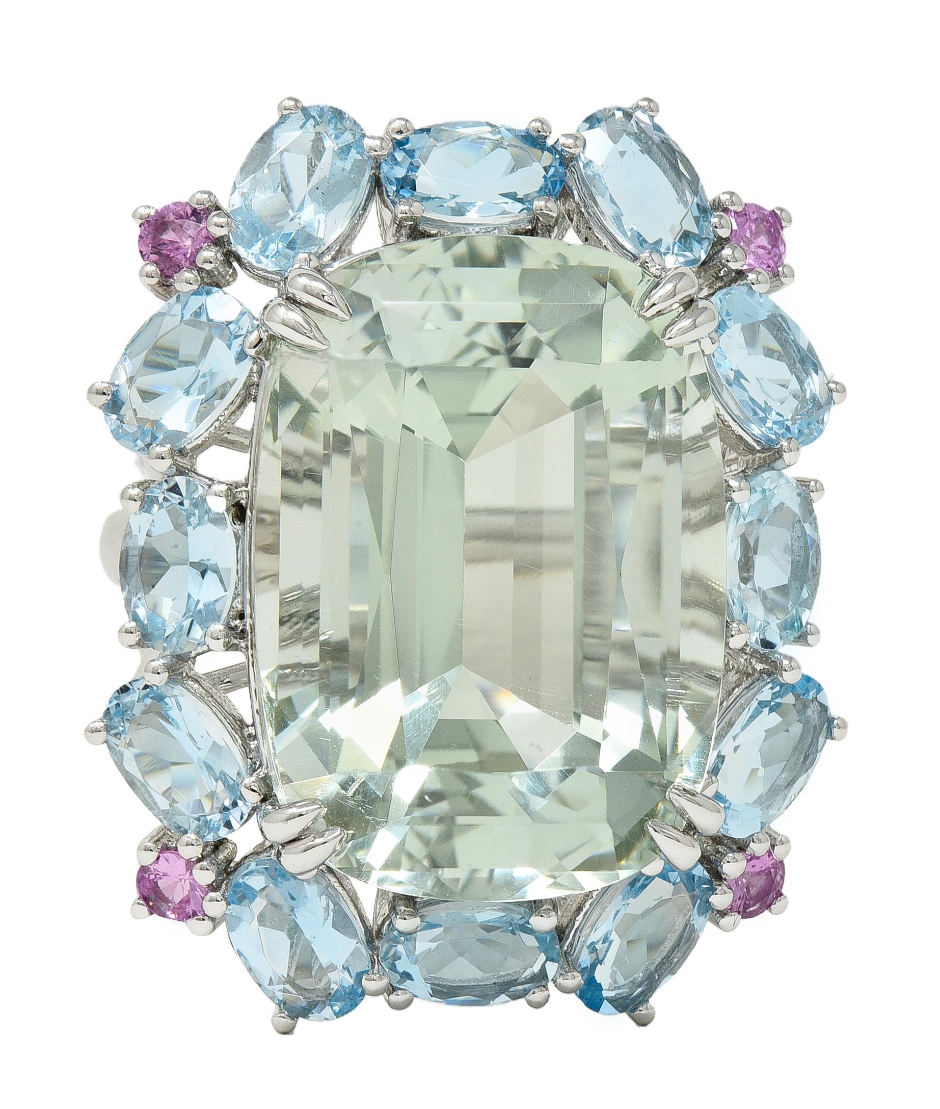 Contemporary 31.89 CTW Prasiolite Aquamarine Sapphire Platinum Cocktail Ring