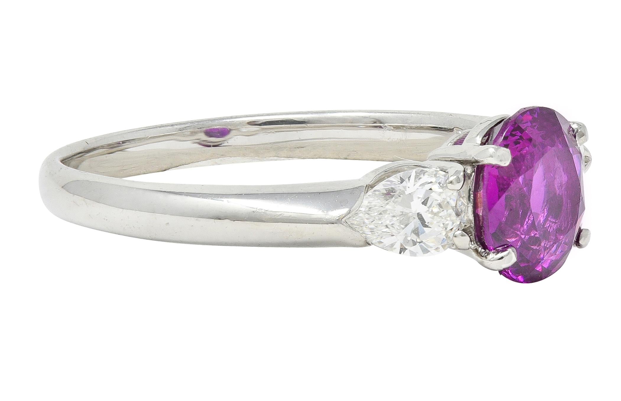 Contemporary 1.60 CTW Pink Sapphire Diamond Platinum Three Stone Ring
