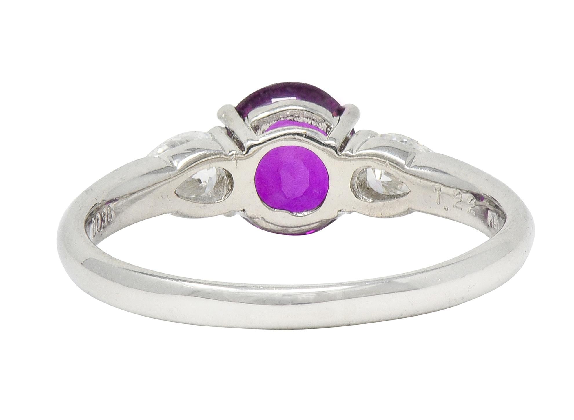 Contemporary 1.60 CTW Pink Sapphire Diamond Platinum Three Stone Ring
