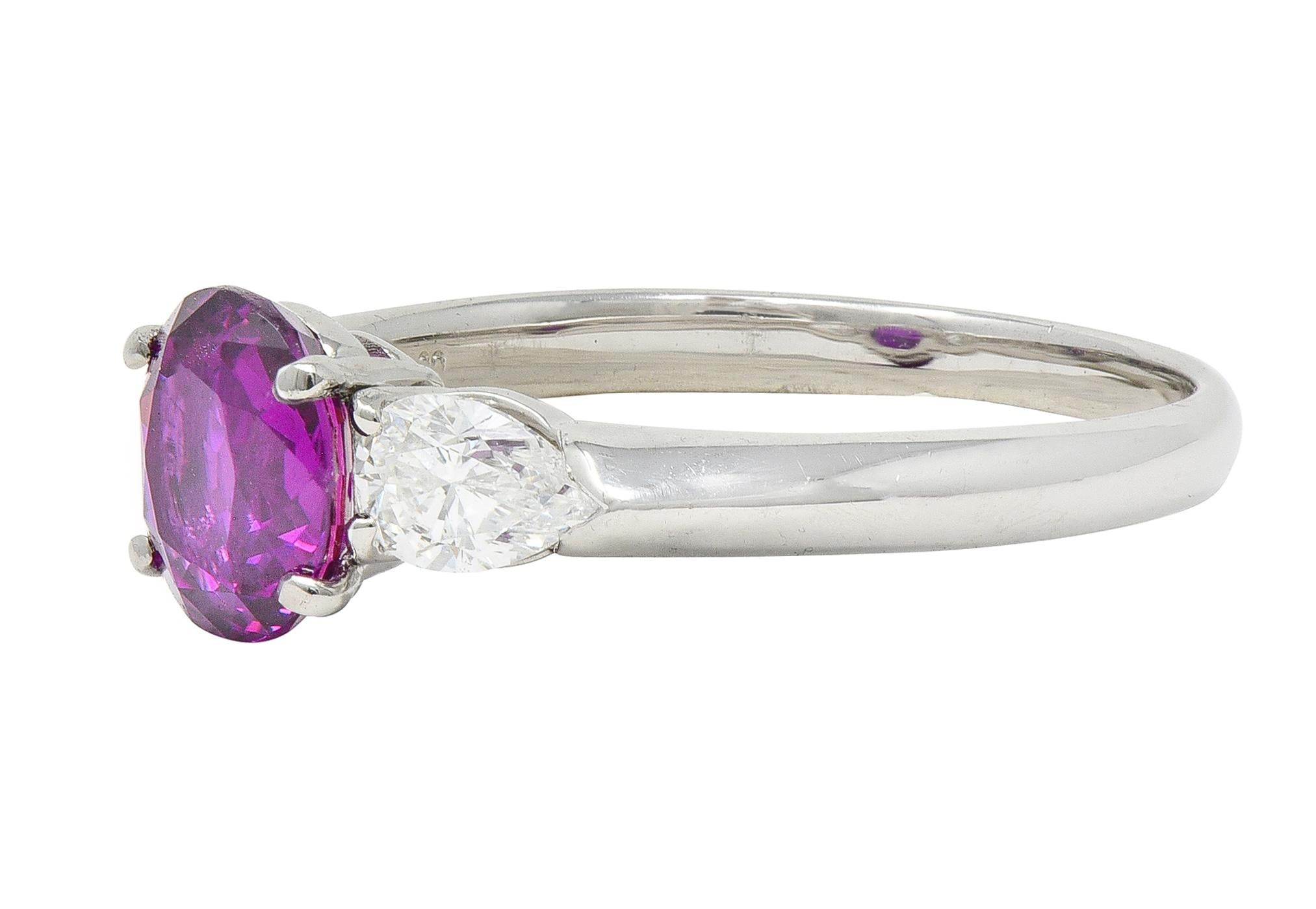 Contemporary 1.60 CTW Pink Sapphire Diamond Platinum Three Stone Ring