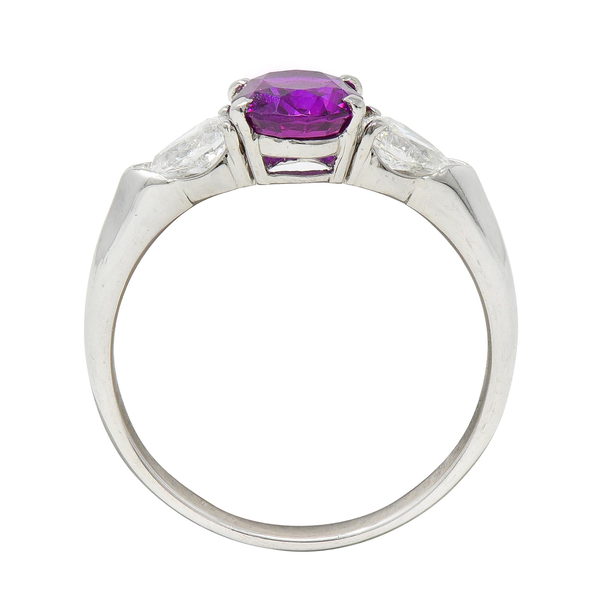 Contemporary 1.60 CTW Pink Sapphire Diamond Platinum Three Stone Ring