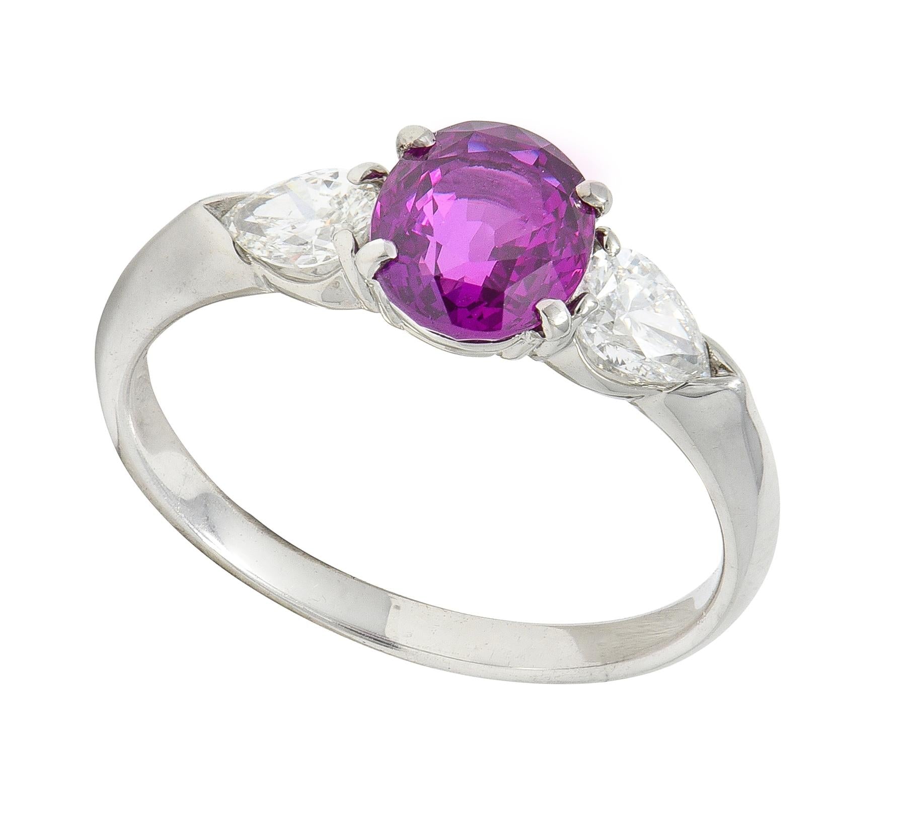 Contemporary 1.60 CTW Pink Sapphire Diamond Platinum Three Stone Ring