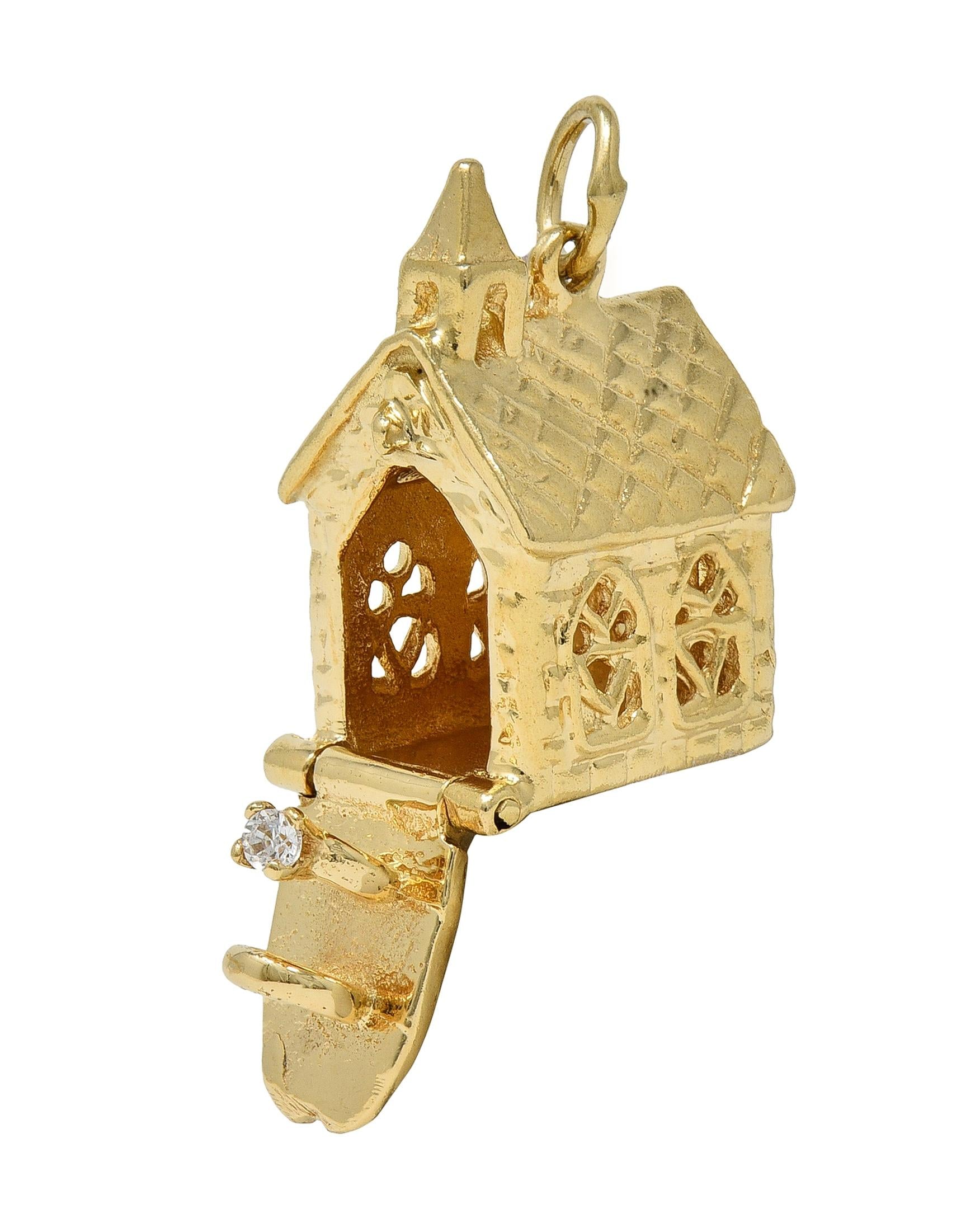1950's 14 Karat Yellow Gold Vintage Wedding Chapel Pendant Charm
