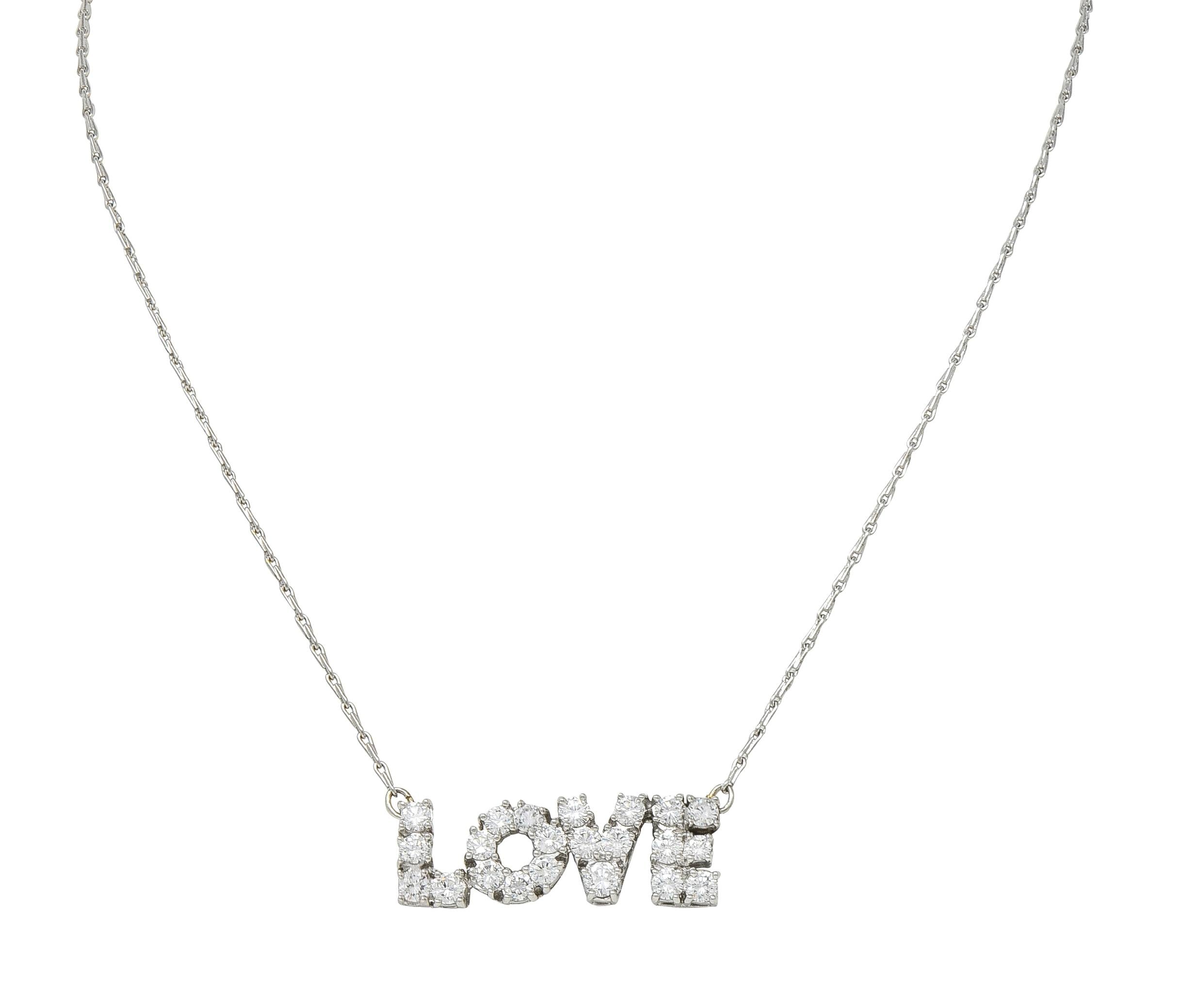 Donald Claflin Tiffany & Co. Diamond Platinum Vintage LOVE Pendant Necklace