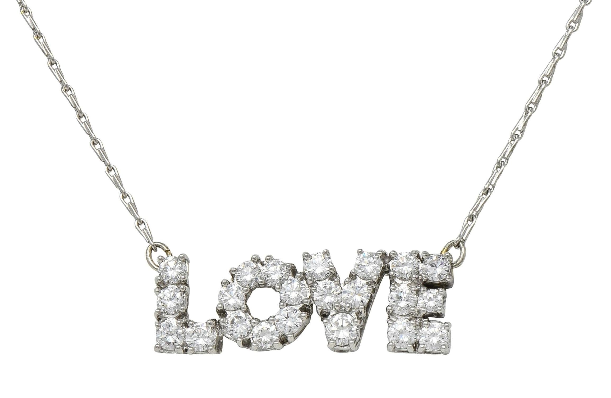 Donald Claflin Tiffany & Co. Diamond Platinum Vintage LOVE Pendant Necklace