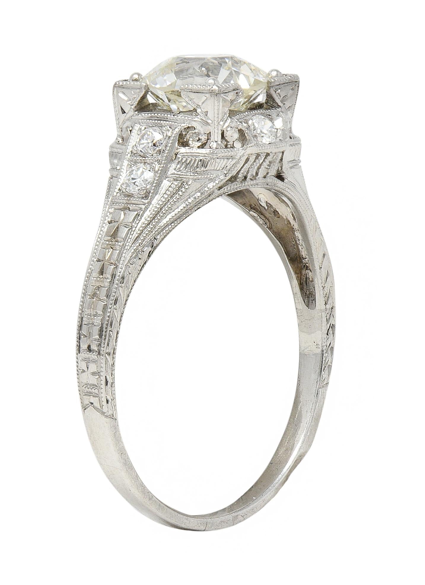 Art Deco 1.67 CTW Diamond Platinum Orange Blossom Vintage Engagement Ring