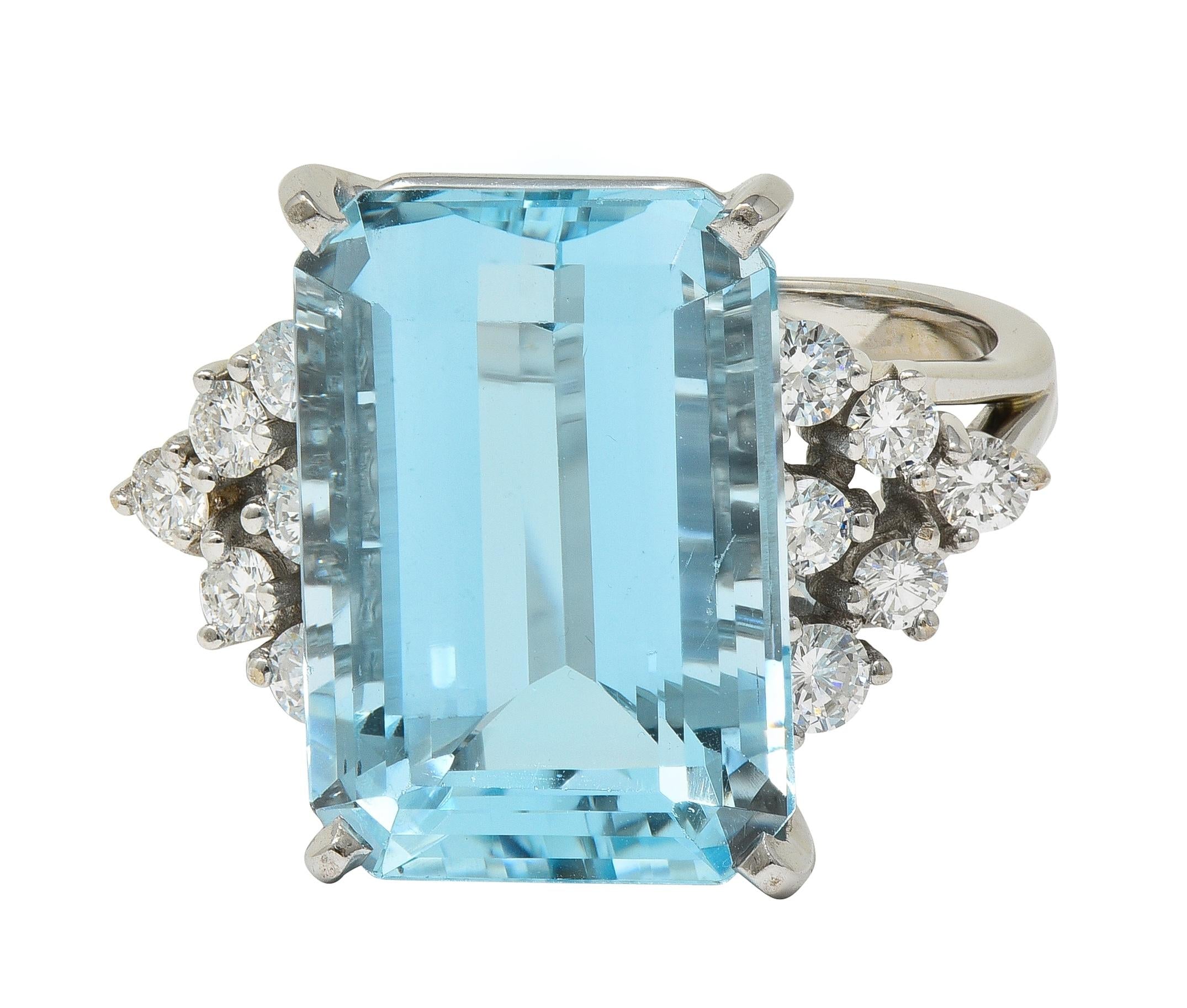 Mid-Century 9.60 CTW Aquamarine Diamond 18 Karat Gold Vintage Cocktail Ring