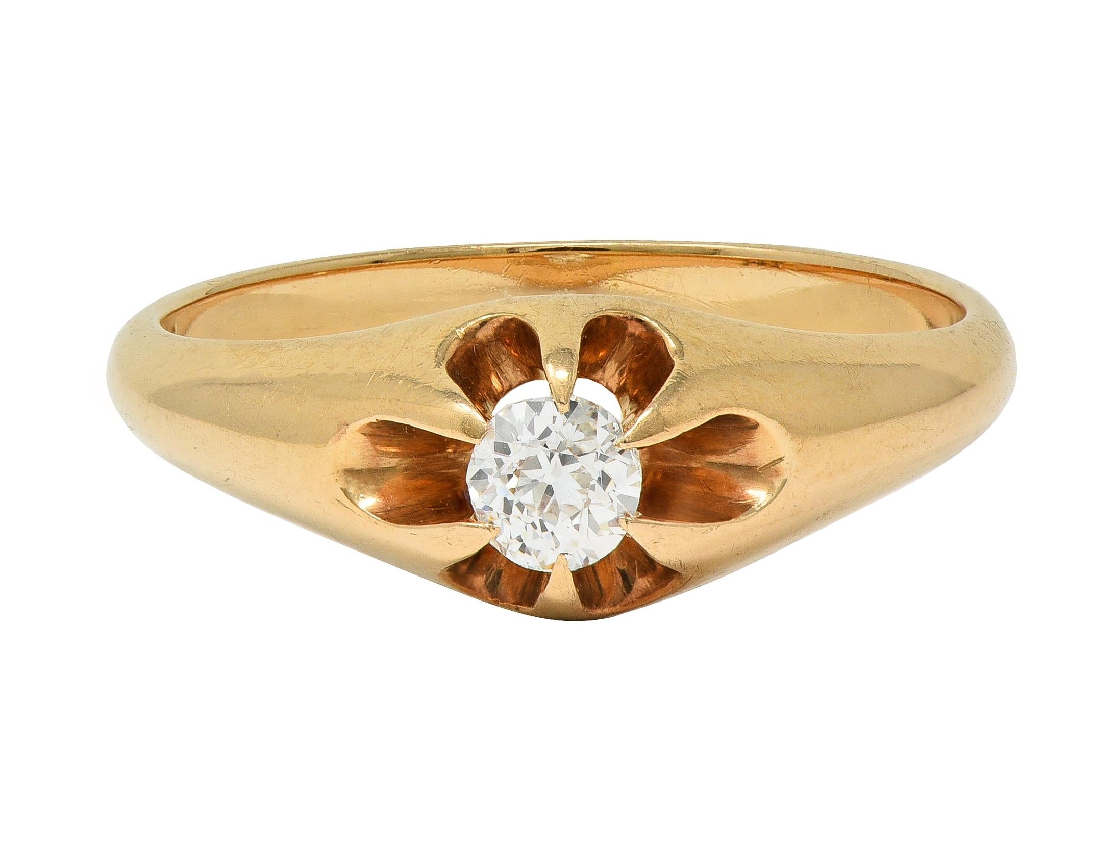 Victorian 0.18 CT Old Mine Cut Diamond 14K Gold Antique Belcher Engagement Ring