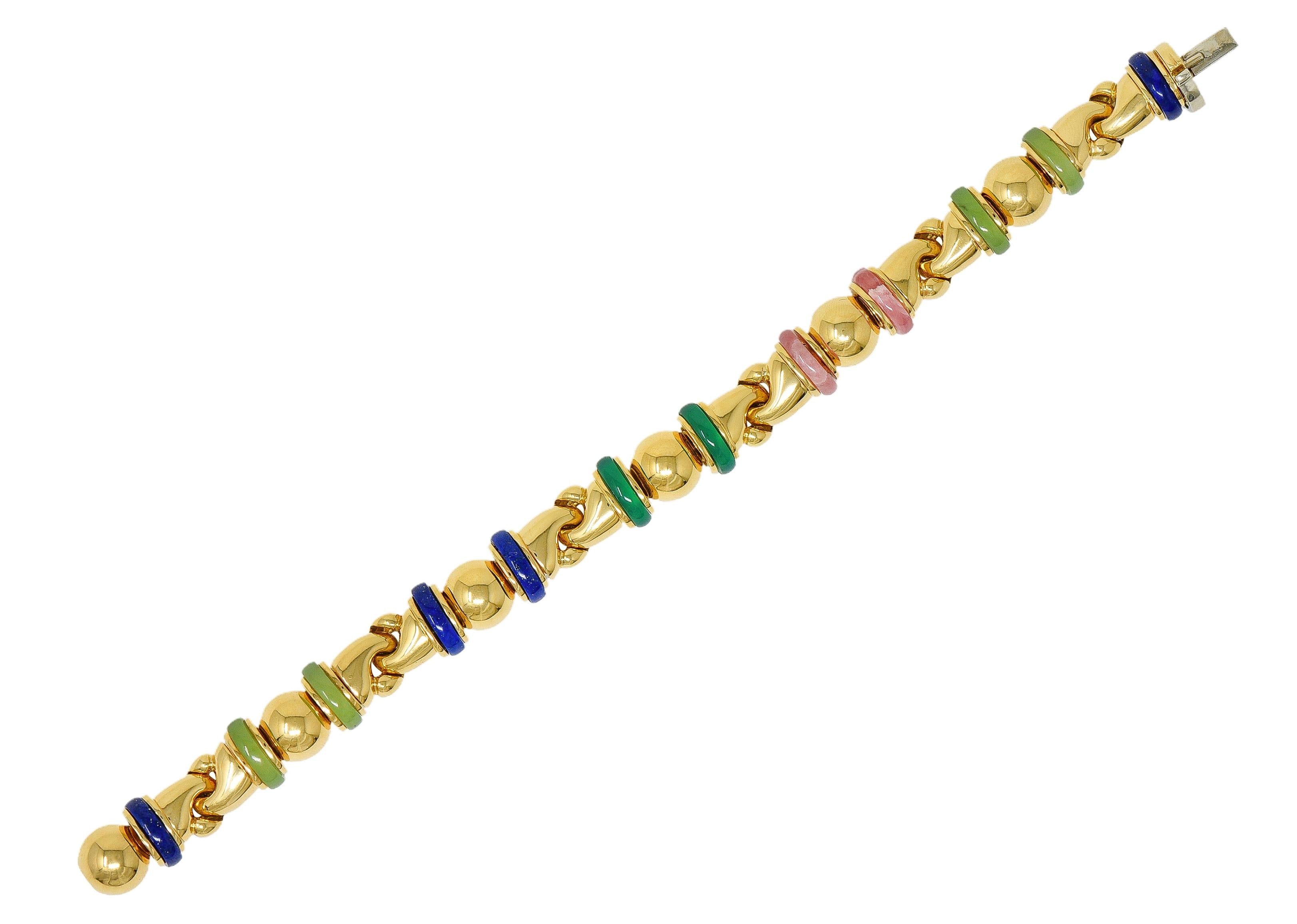 Bulgari 1990's Multi-Gem 18 Karat Yellow Gold Vintage Passo Doppio Link Bracelet