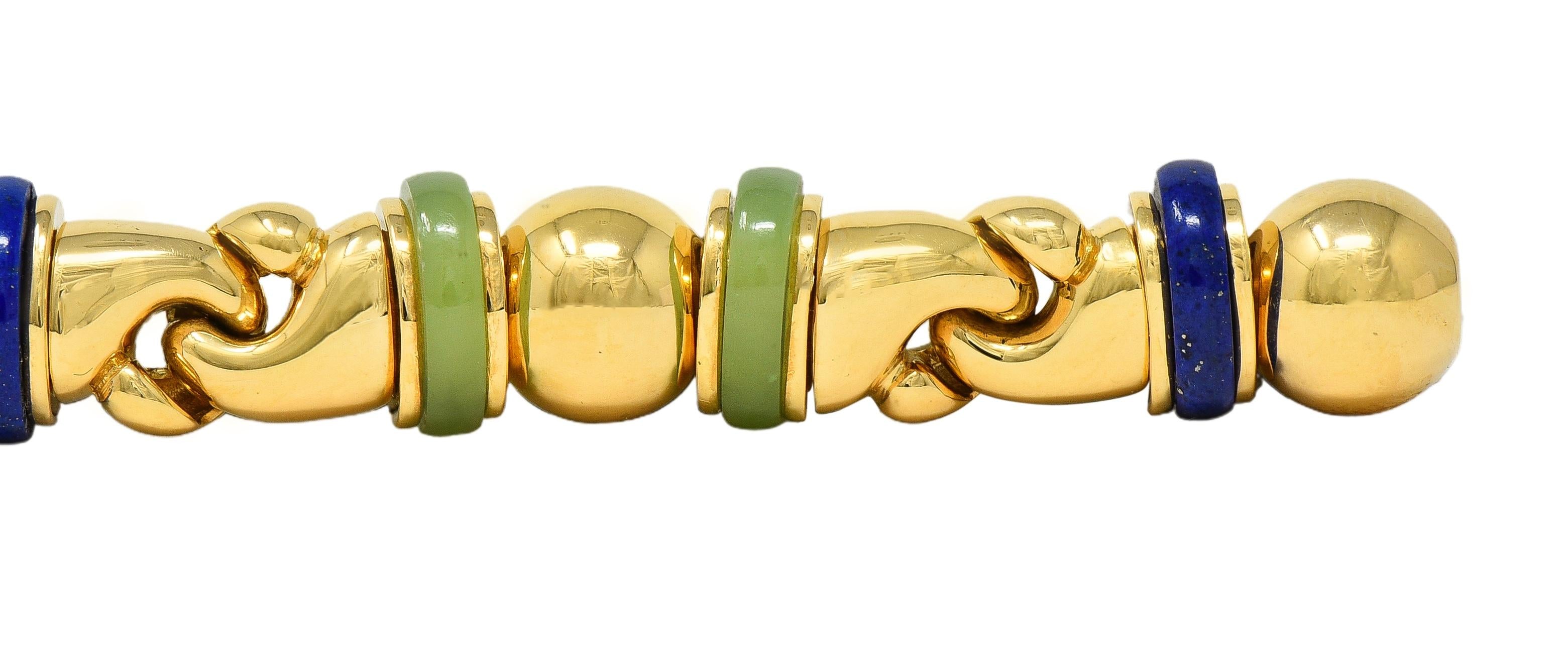 Bulgari 1990's Multi-Gem 18 Karat Yellow Gold Vintage Passo Doppio Link Bracelet