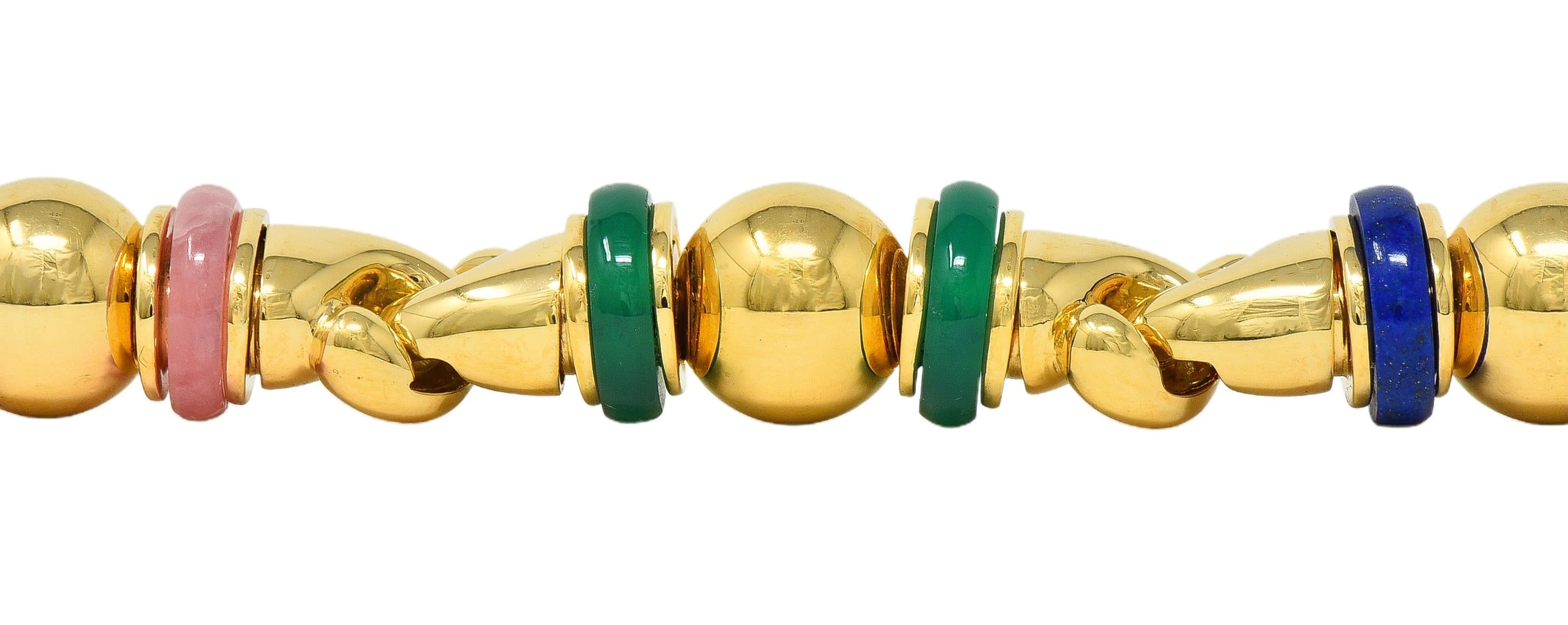 Bulgari 1990's Multi-Gem 18 Karat Yellow Gold Vintage Passo Doppio Link Bracelet