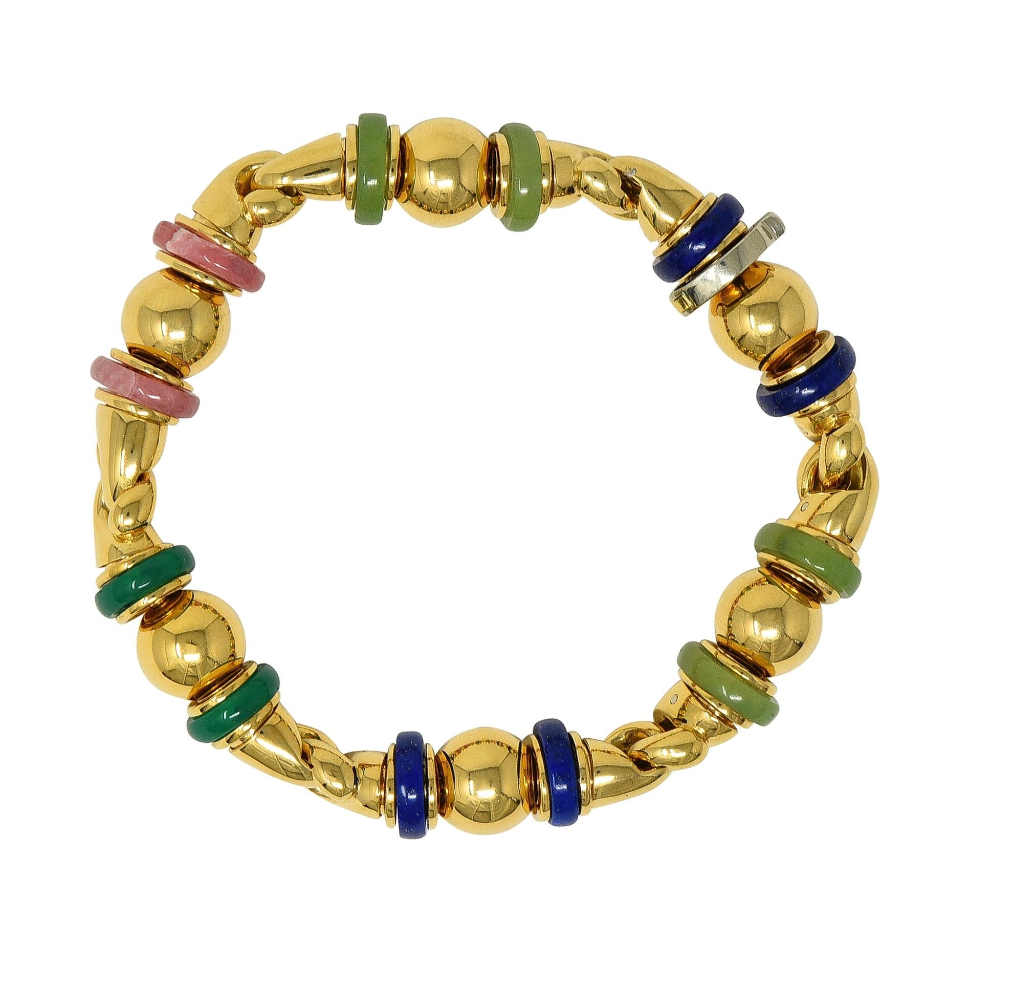 Bulgari 1990's Multi-Gem 18 Karat Yellow Gold Vintage Passo Doppio Link Bracelet