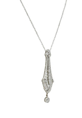 Art Deco Diamond Platinum 14 Karat Gold Pendant Vintage Drop Necklace